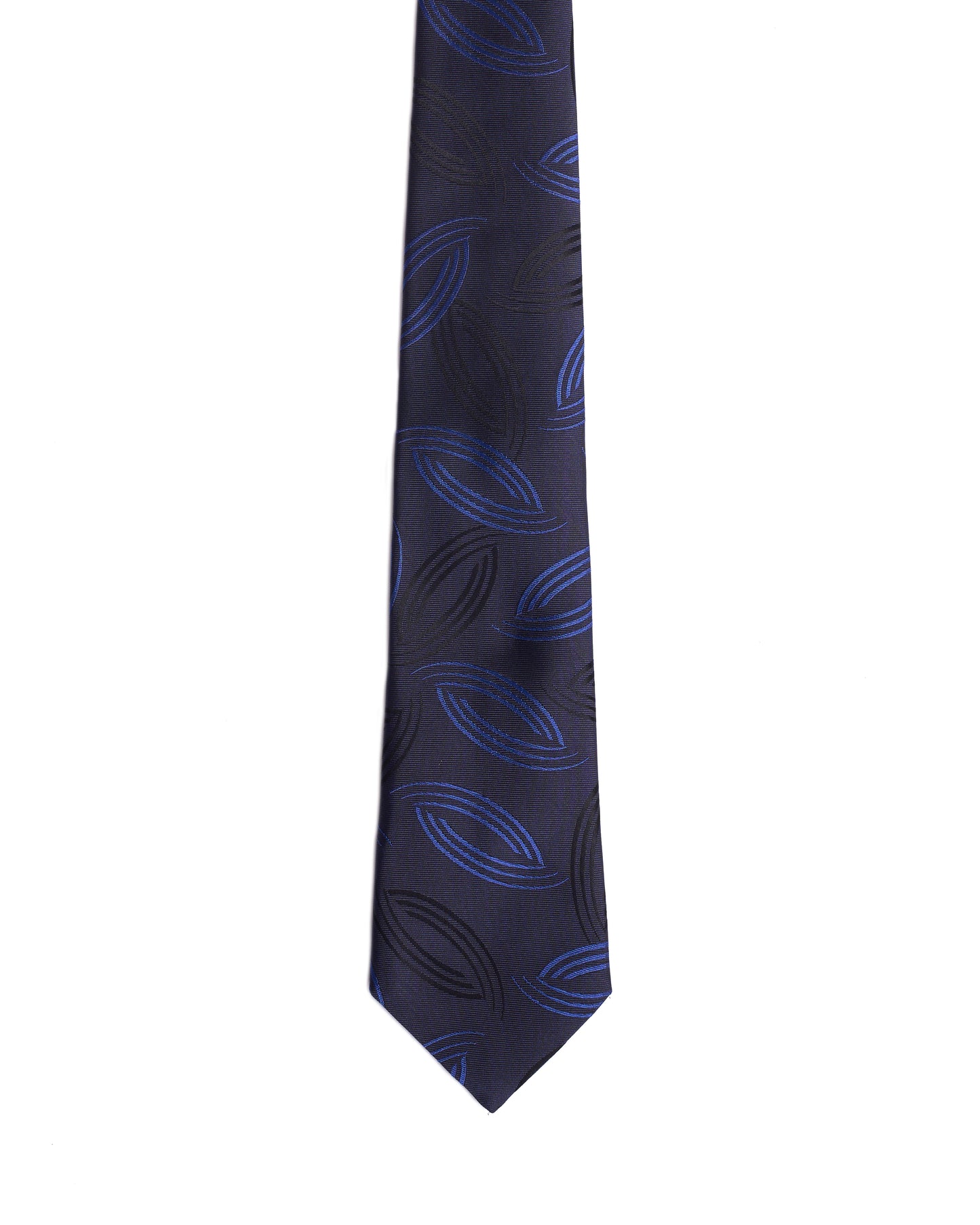 Jacquard tie - 3 Fold - Navy blue with black and medium blue curve line