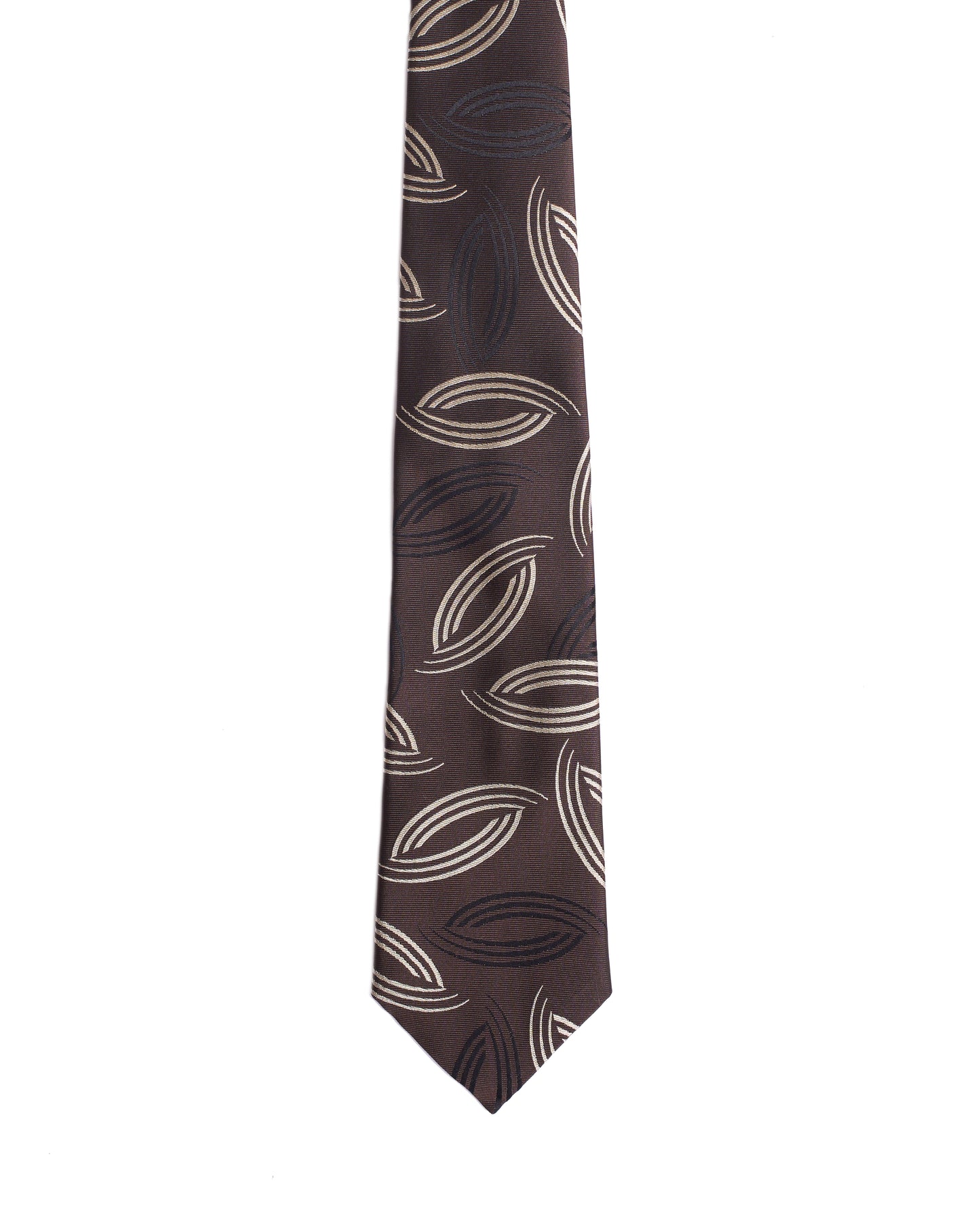 Jacquard tie - 3 Fold - Chocolate with white and black curve line