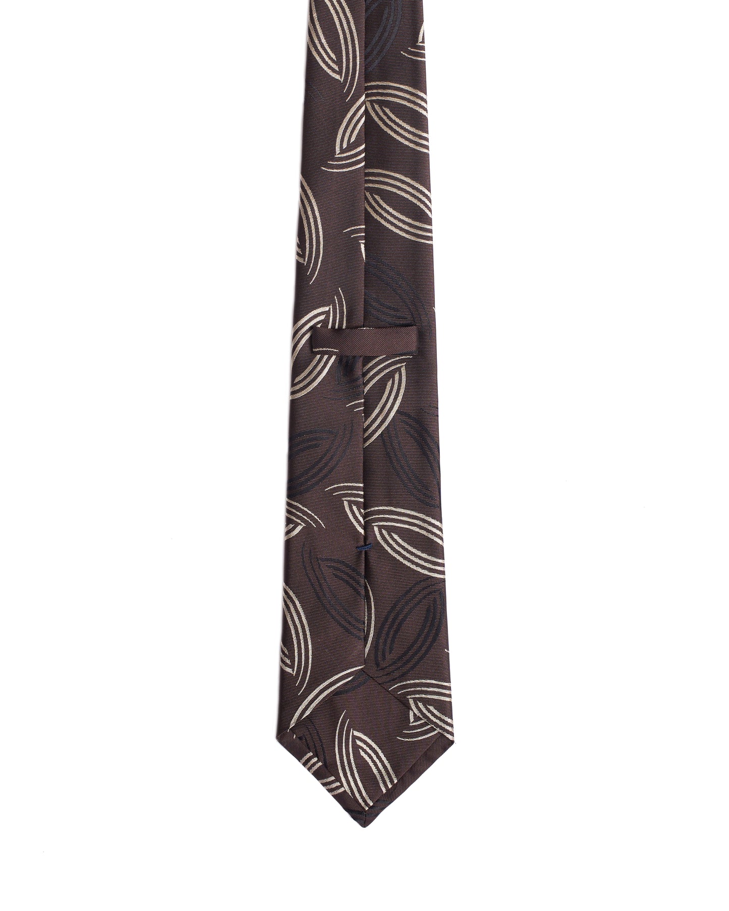 Jacquard tie - 3 Fold - Chocolate with white and black curve line