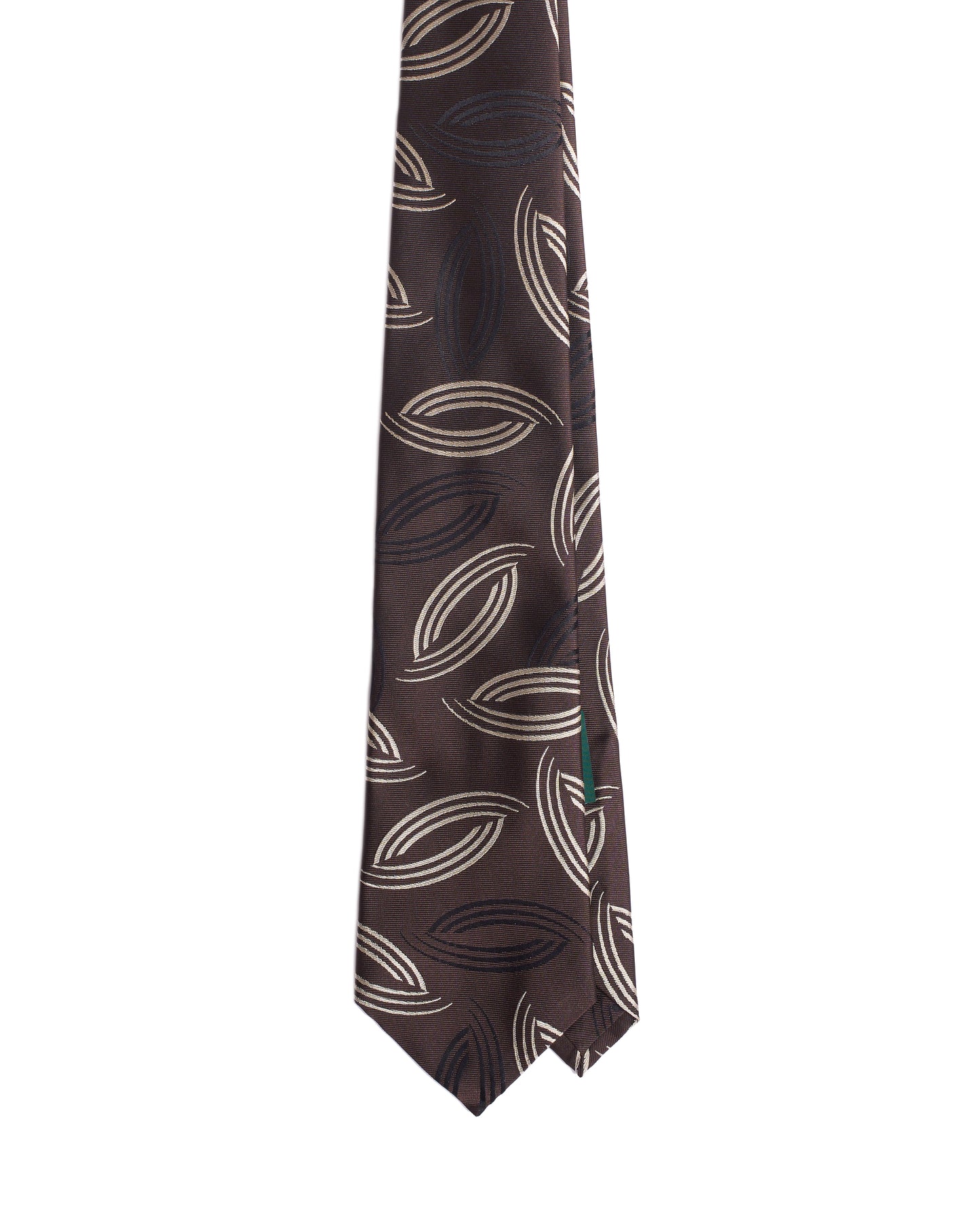 Jacquard tie - 3 Fold - Chocolate with white and black curve line