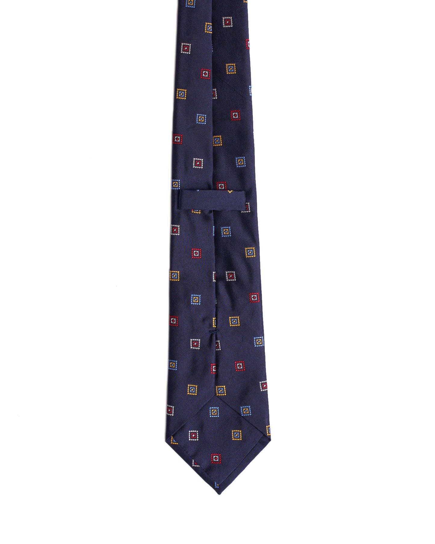 Jacquard tie - 3 Fold - Navy blue with multi colour squares