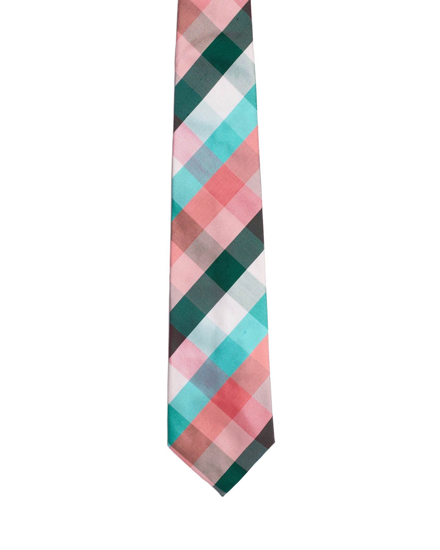 Printed Tie - 3 Fold - Green, orange, blue plaid