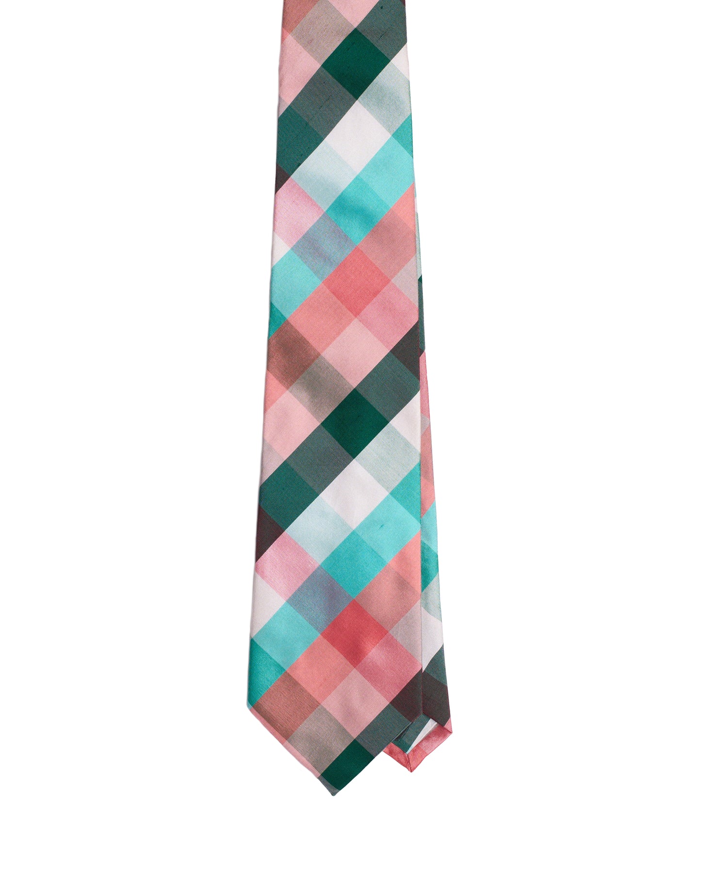 Printed Tie - 3 Fold - Green, orange, blue plaid