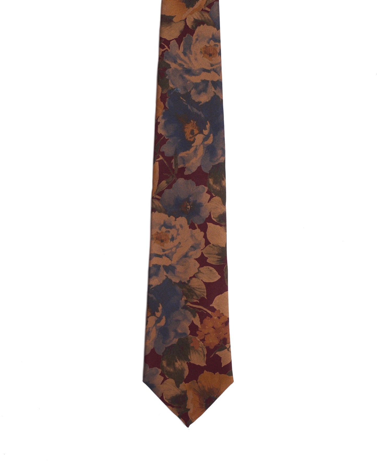 Printed tie - 3 Fold - Burgundy with blue flowers