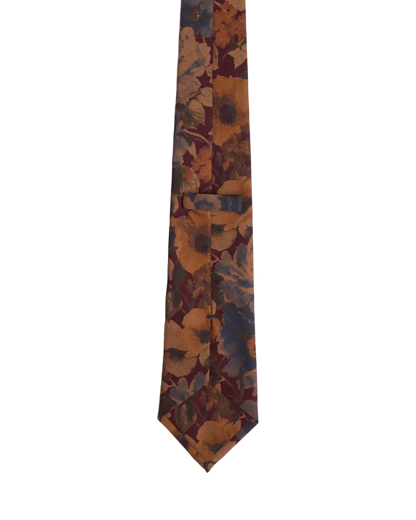 Printed tie - 3 Fold - Burgundy with blue flowers