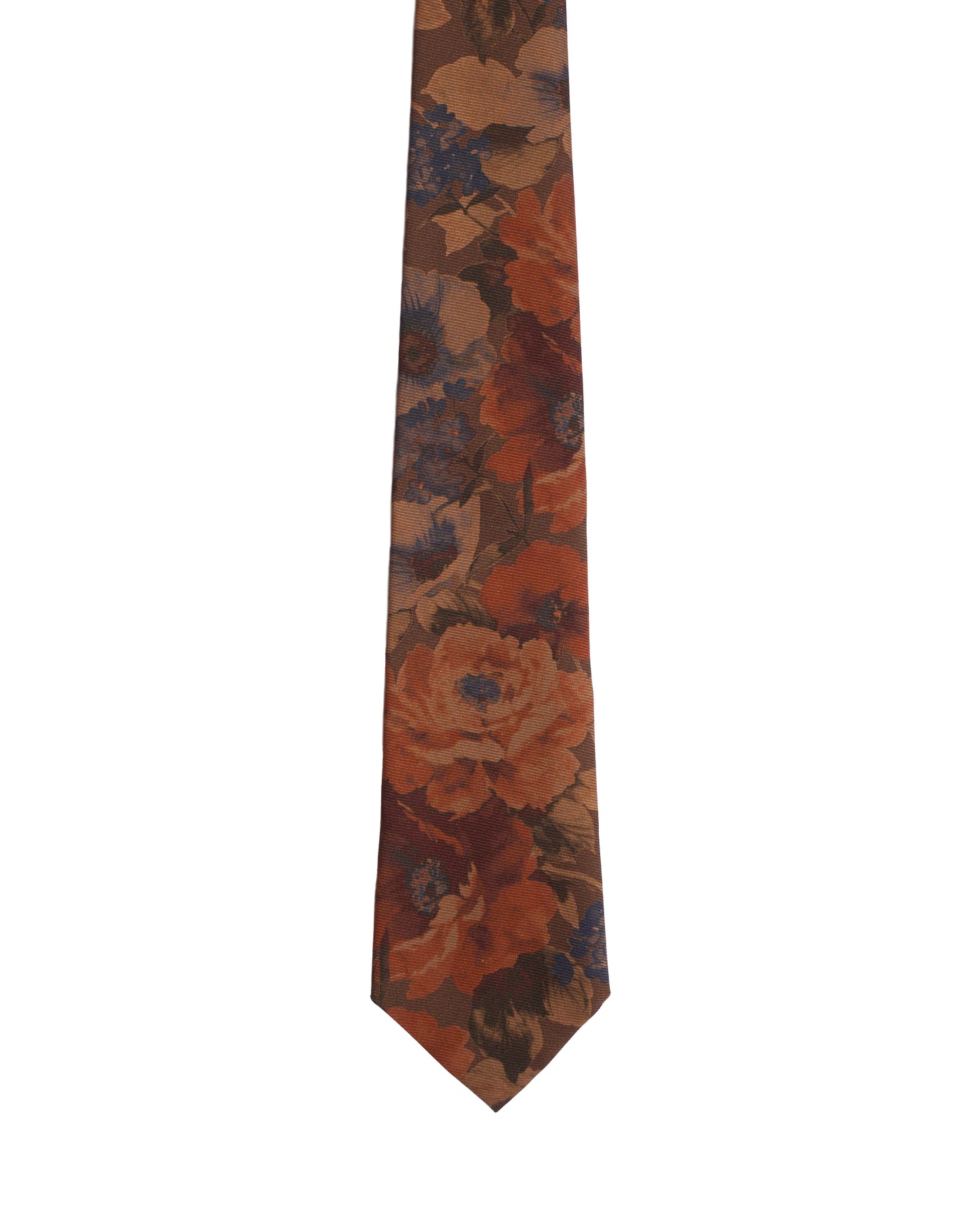 Printed tie - 3 Fold - Brown with orange flowers