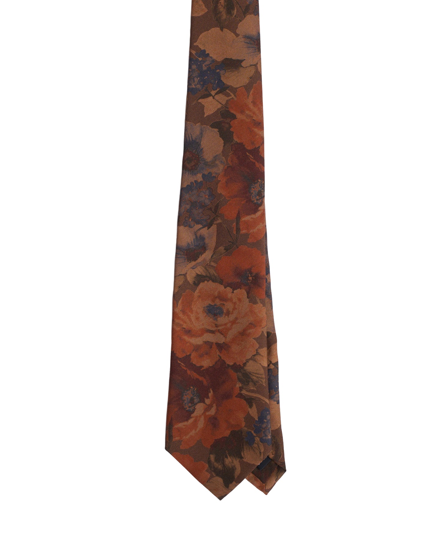 Printed tie - 3 Fold - Brown with orange flowers
