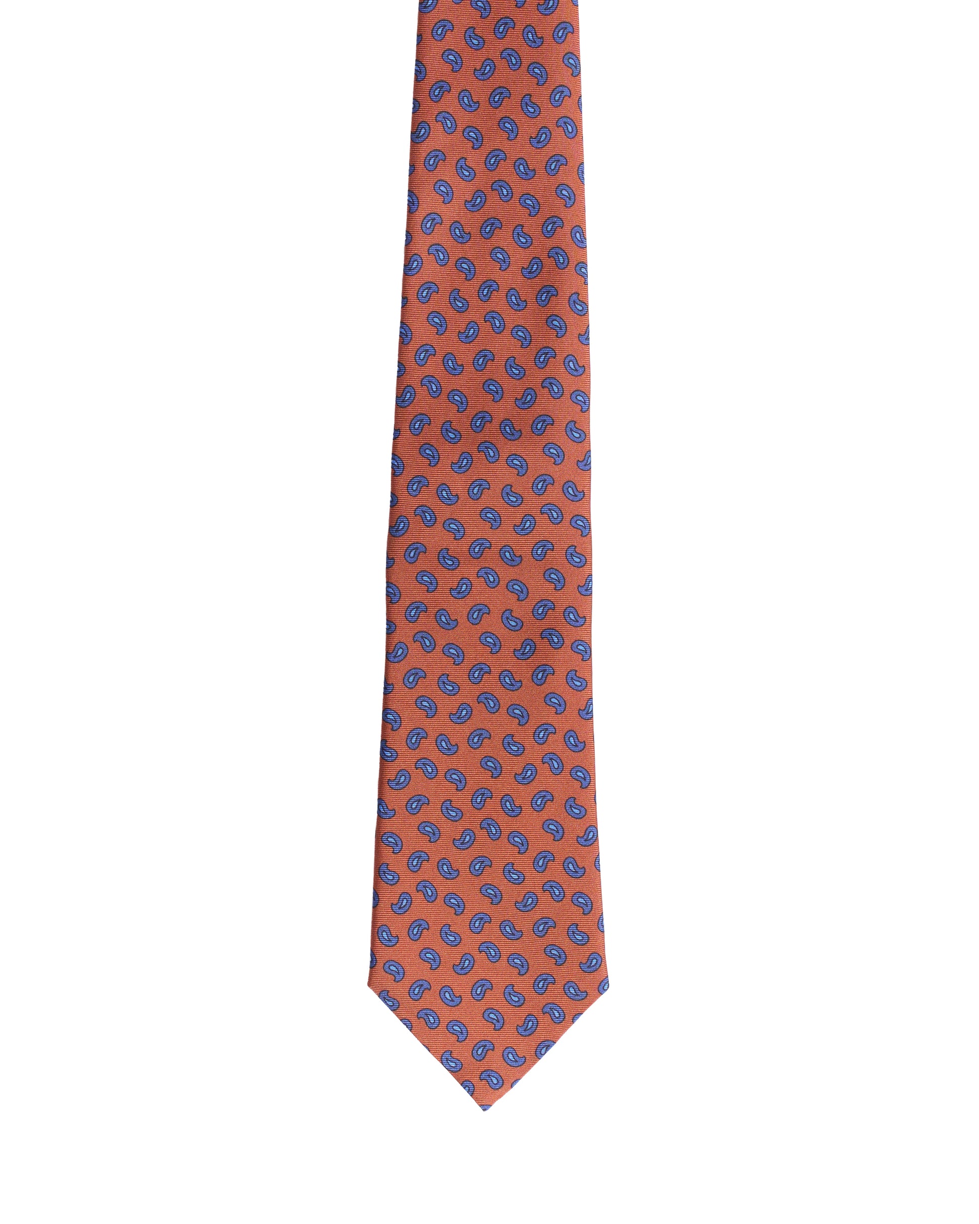 Printed Tie - 3 Fold - Orange with blue minimal paisley