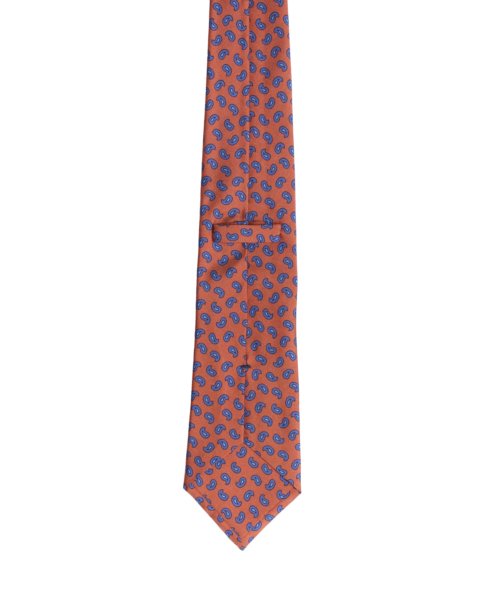 Printed Tie - 3 Fold - Orange with blue minimal paisley