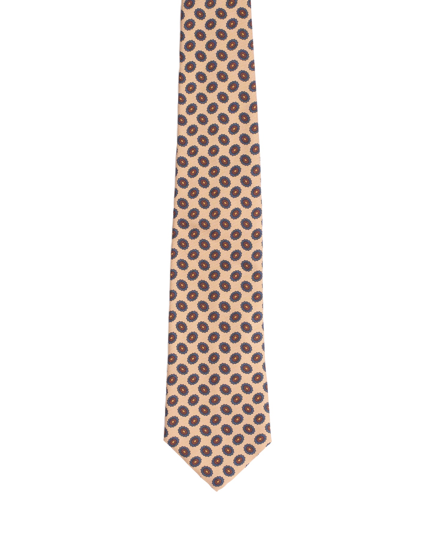 Printed Tie - 3 Fold - Beige with navy oval motif