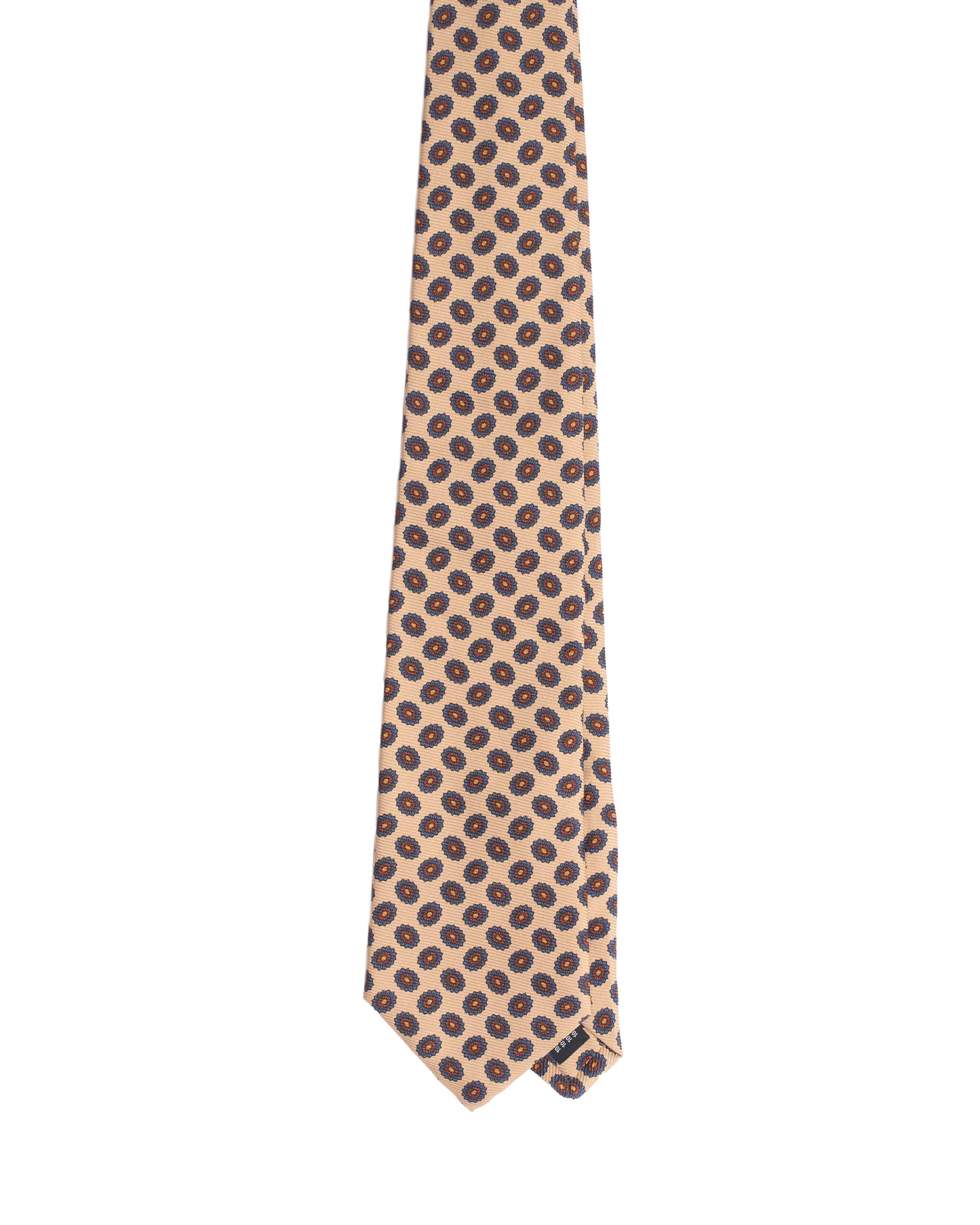 Printed Tie - 3 Fold - Beige with navy oval motif