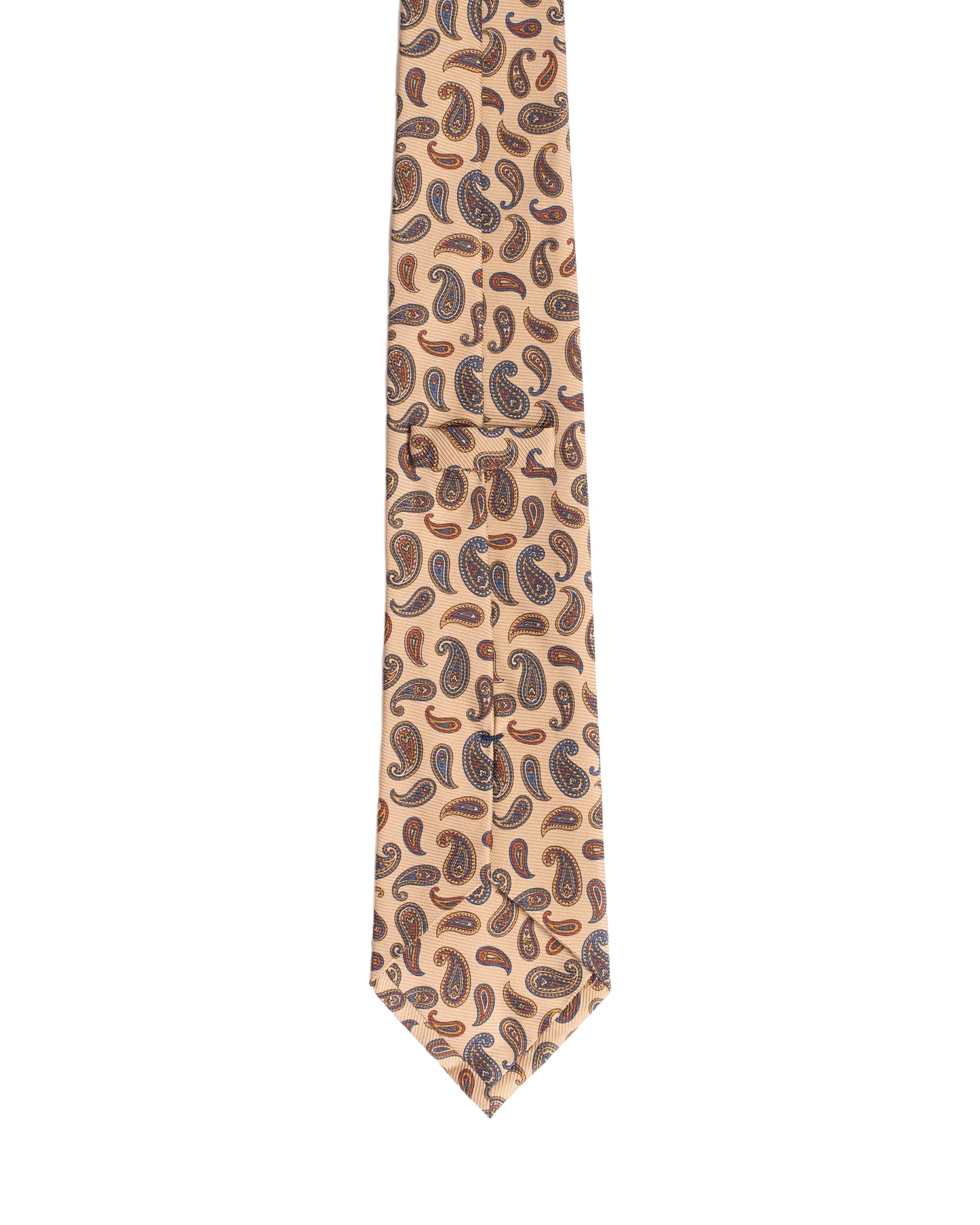 Printed Tie - 3 Fold - Beige with multi color paisley