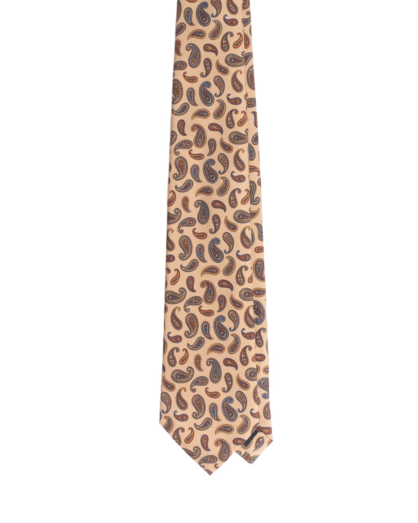 Printed Tie - 3 Fold - Beige with multi color paisley