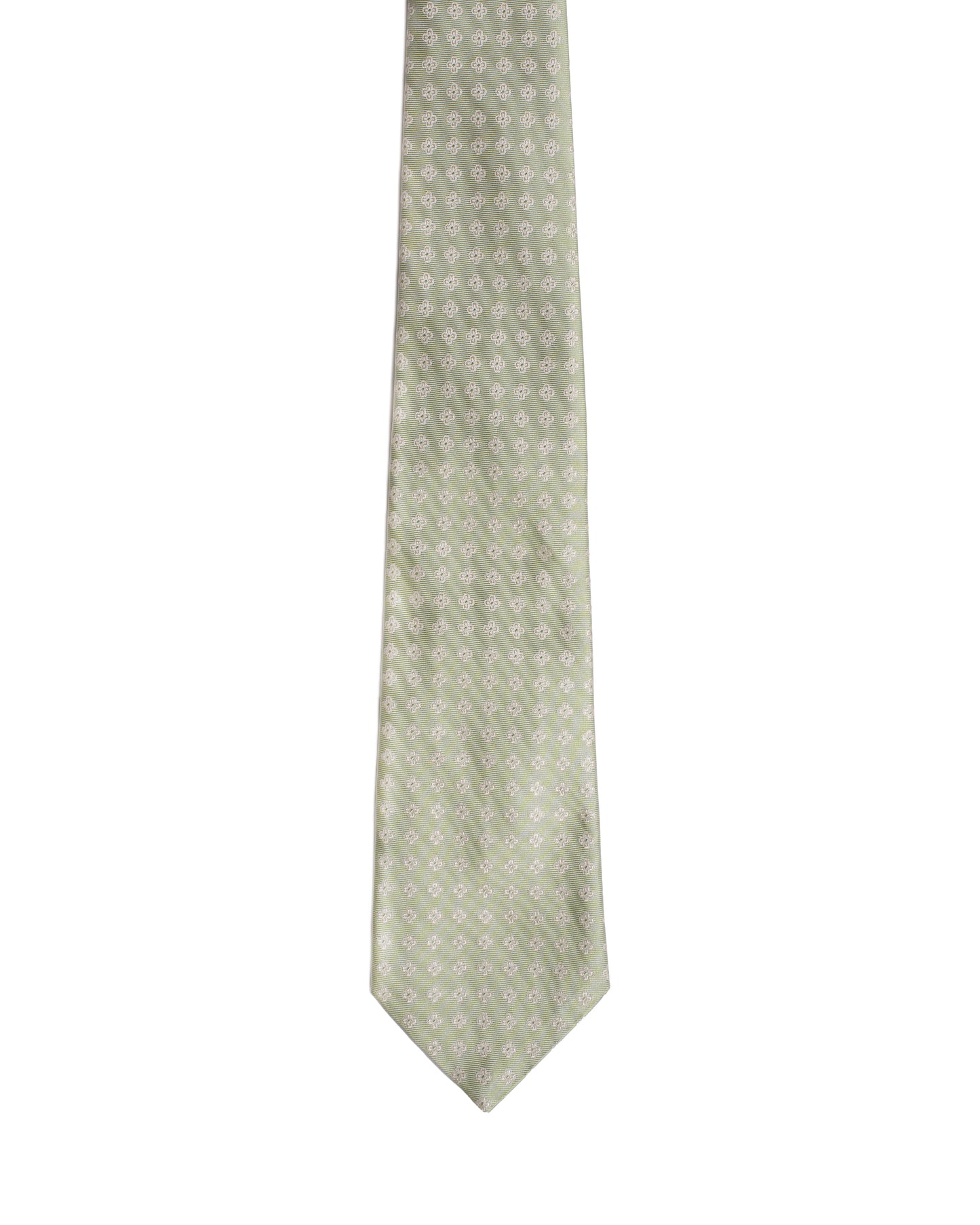 Jacquard tie - 3 Fold - Light green with white flower motif