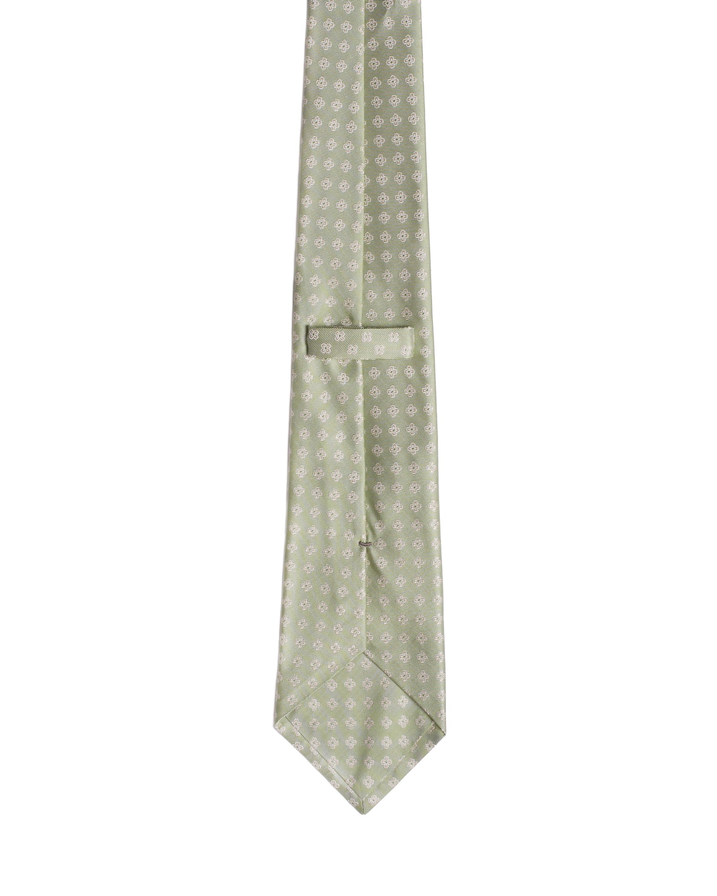 Jacquard tie - 3 Fold - Light green with white flower motif