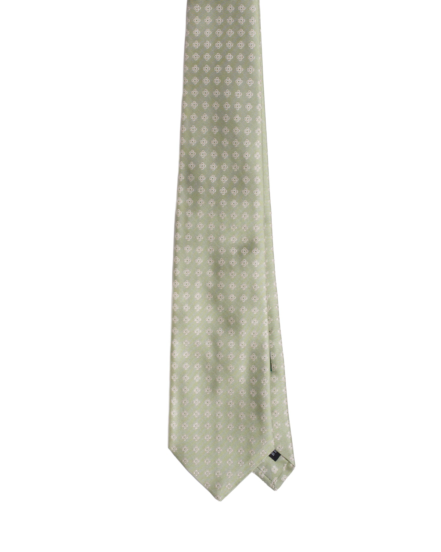 Jacquard tie - 3 Fold - Light green with white flower motif