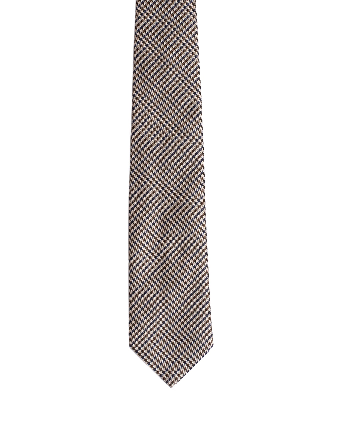 Jacquard tie - 3 Fold - Brown,navy and beige houndstooth