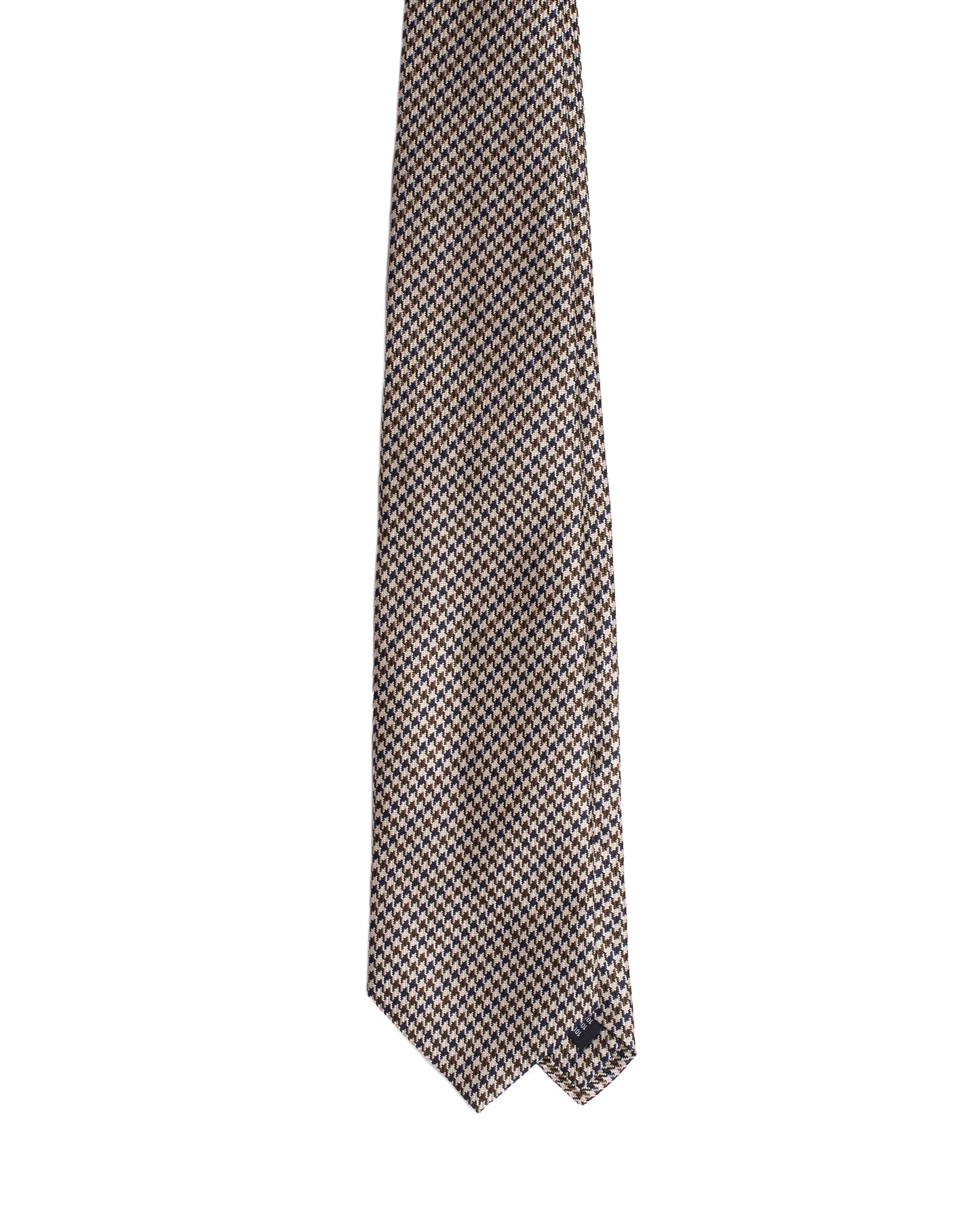 Jacquard tie - 3 Fold - Brown,navy and beige houndstooth