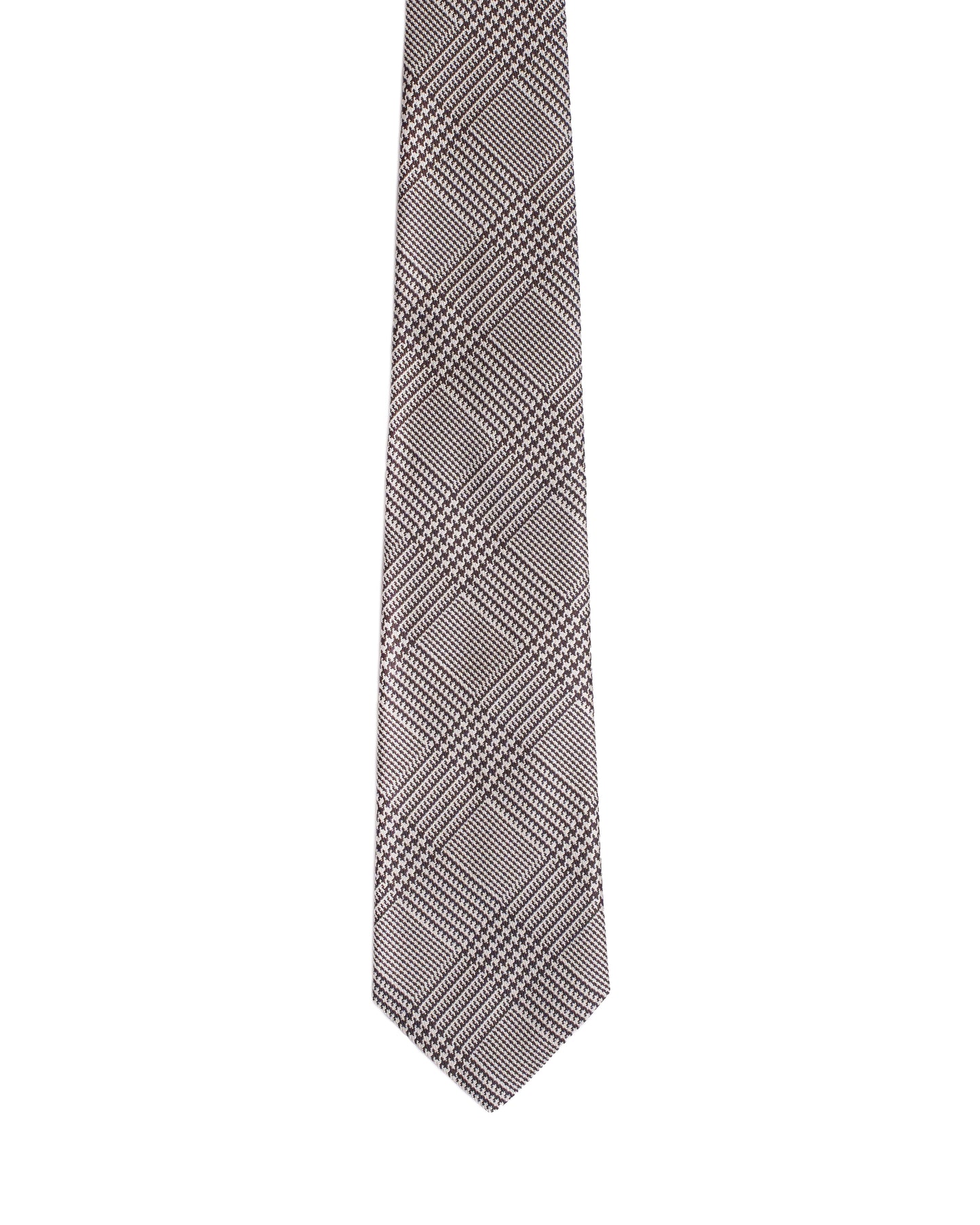 Printed Tie - 3 Fold - Brown and white glen plaid