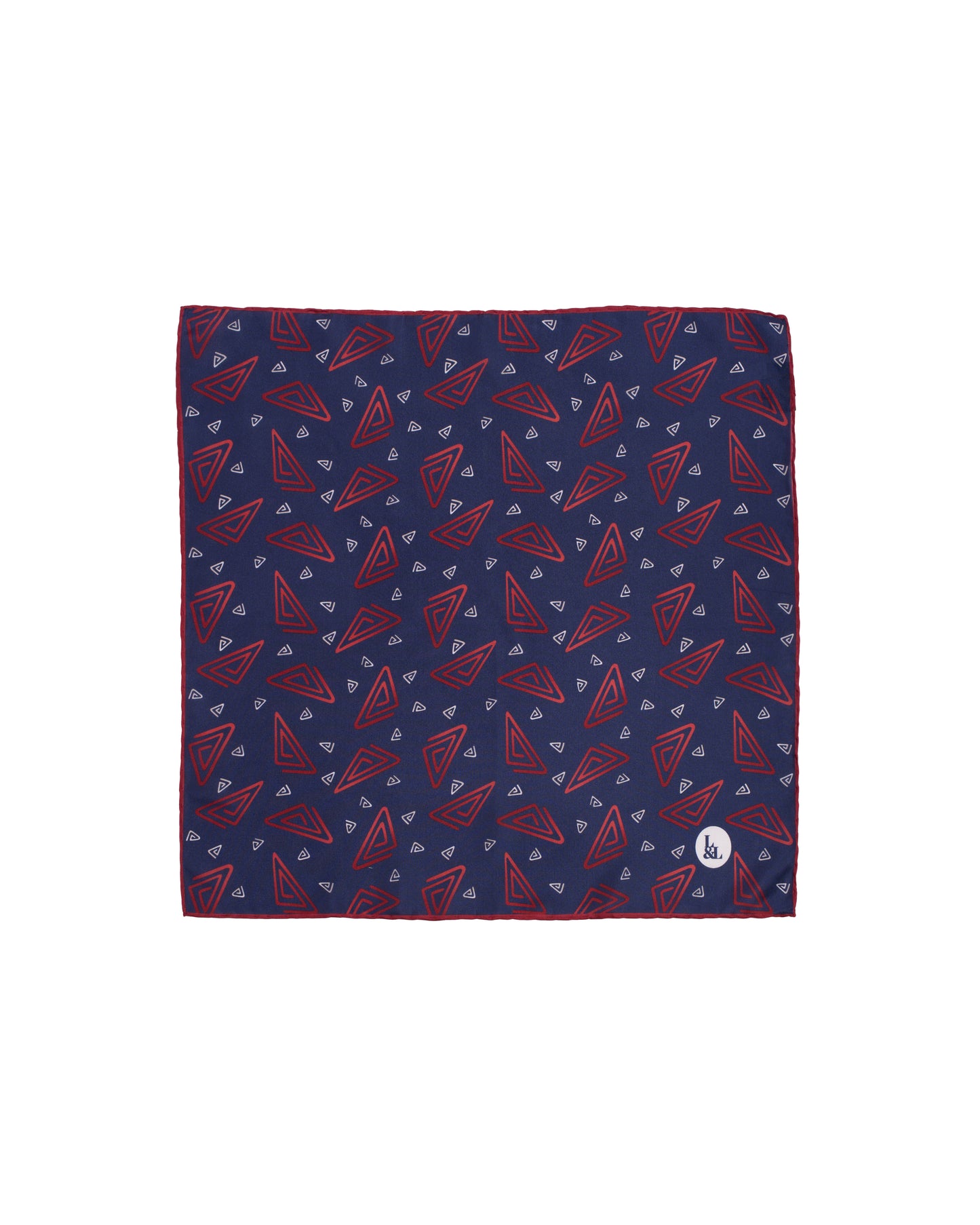 Pocket square - Silk - Navy with red rectangle motif