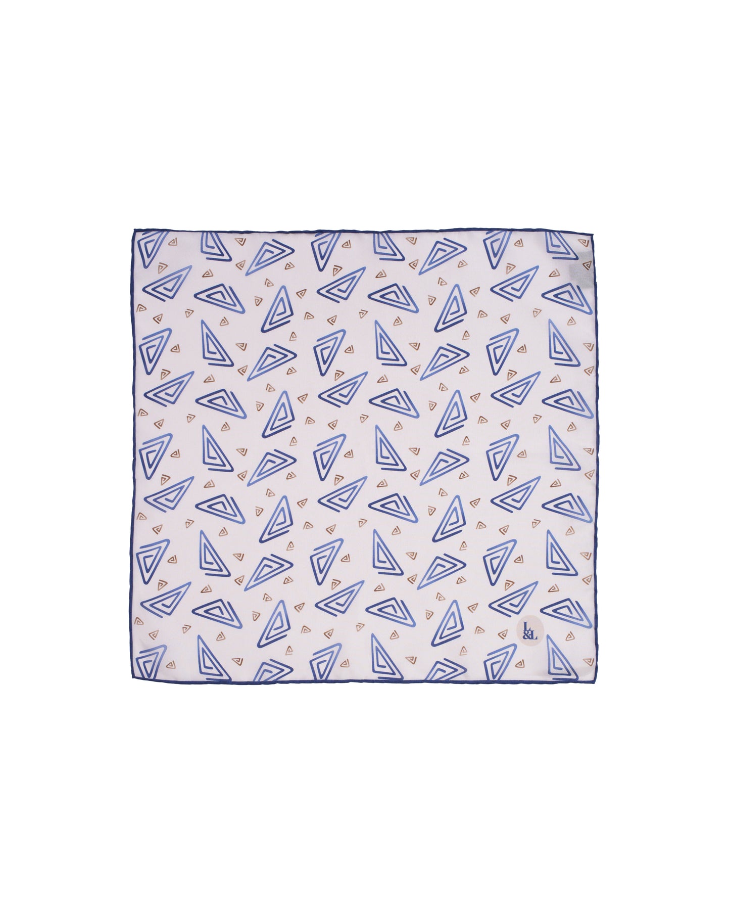 Pocket square - Silk - Beige with blue rectangle motif