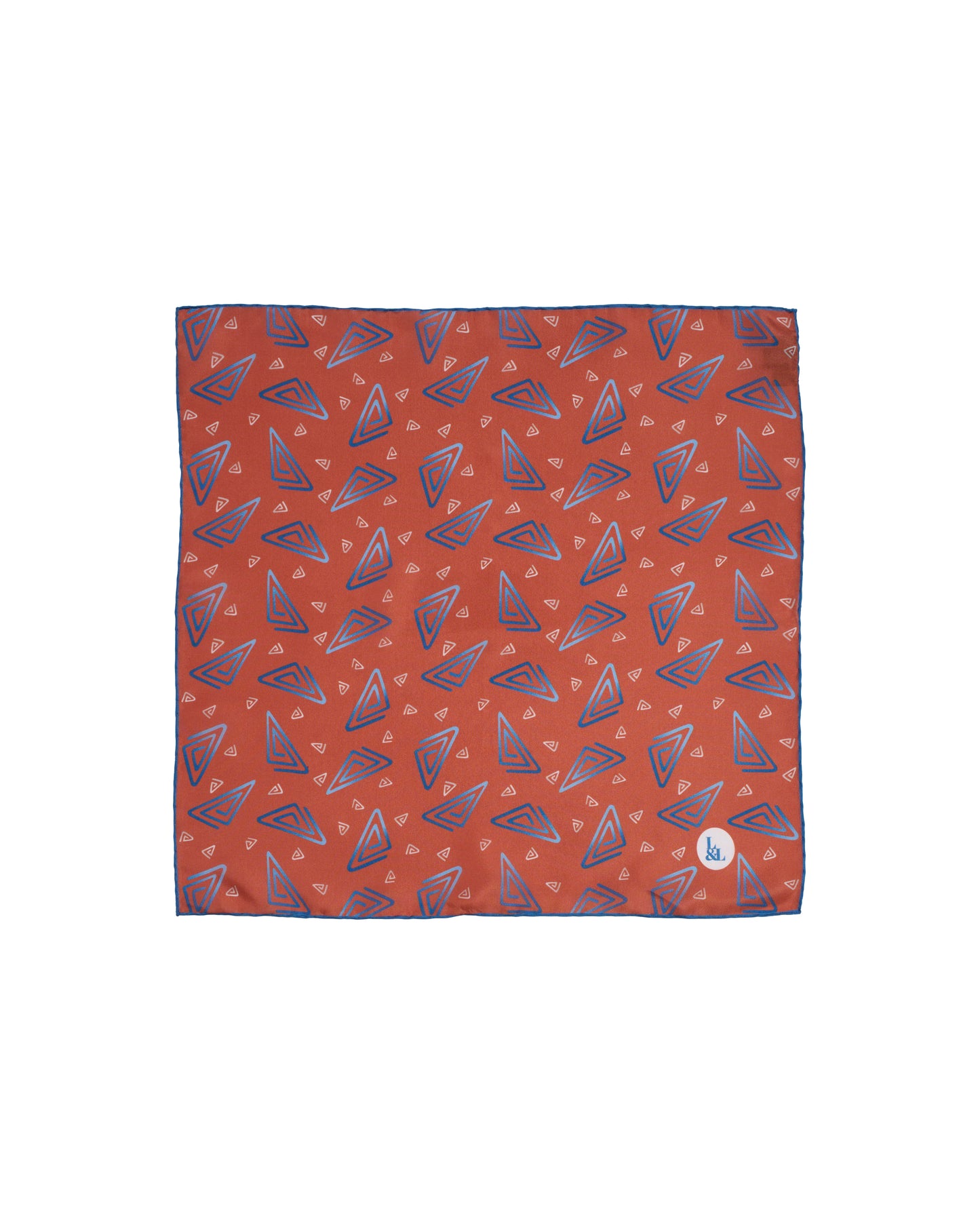 Pocket square - Silk - Orange with blue rectangle motif