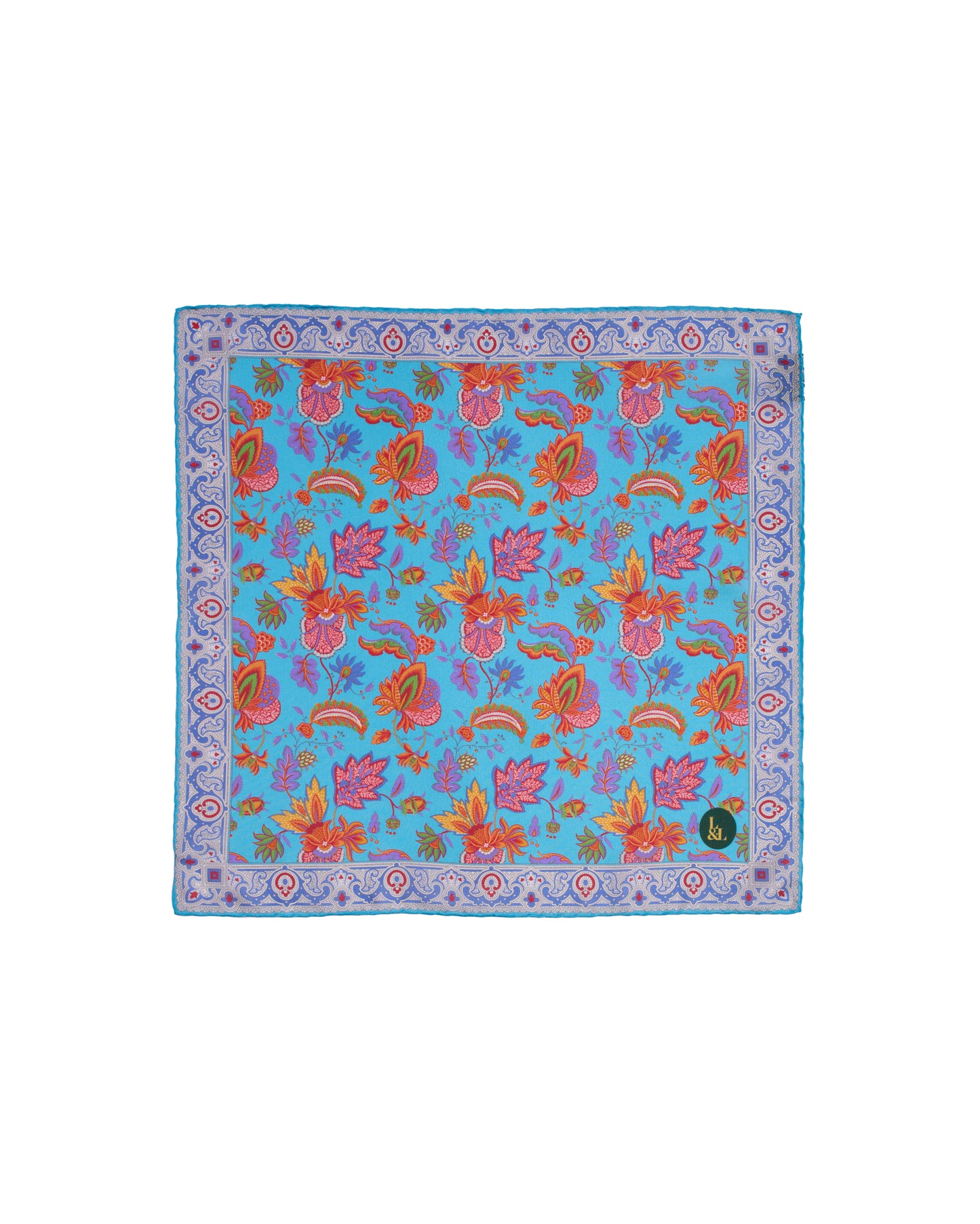 Pocket square - Silk - Light blue with colourful garden