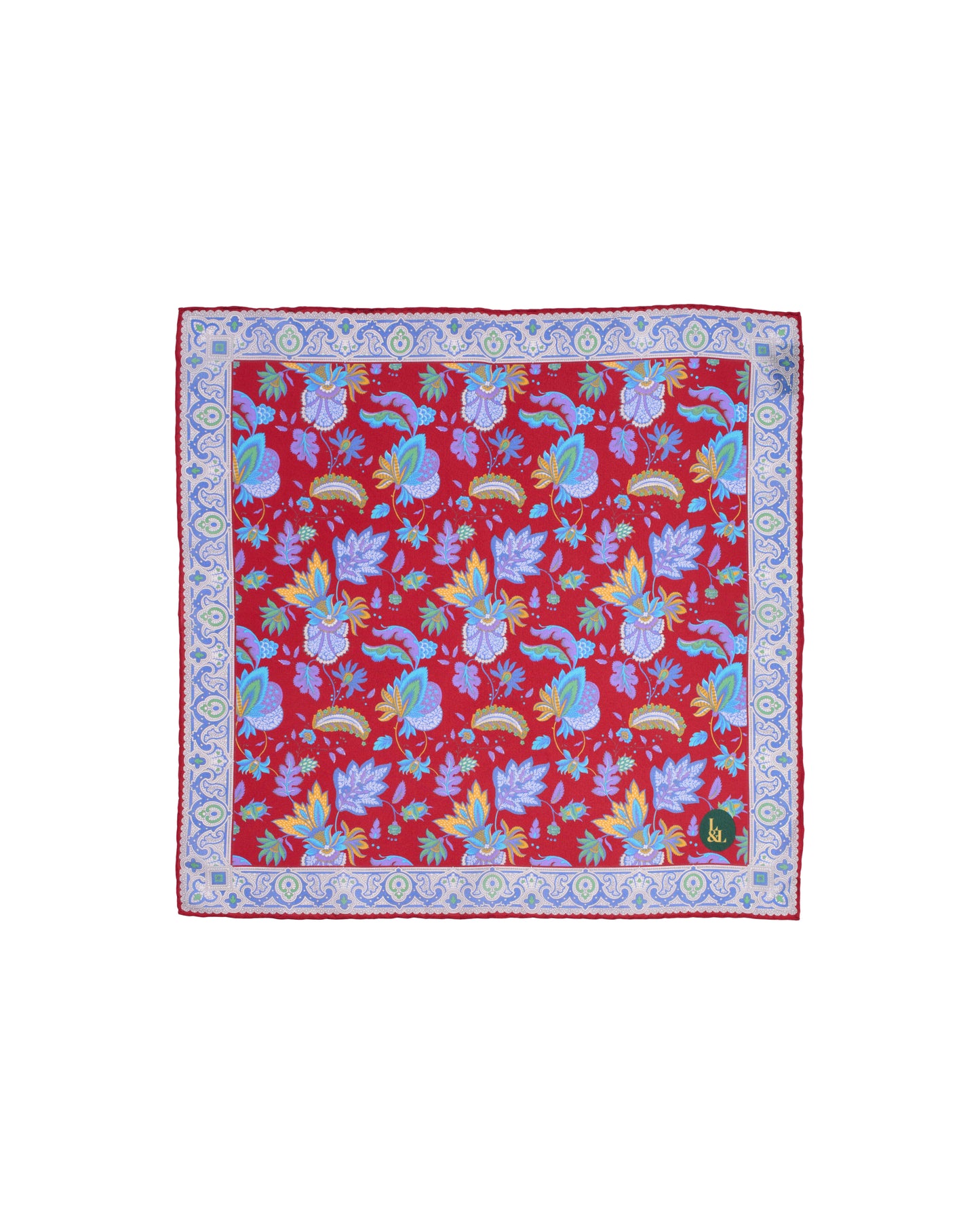 Pocket square - Silk - Red with colourful garden