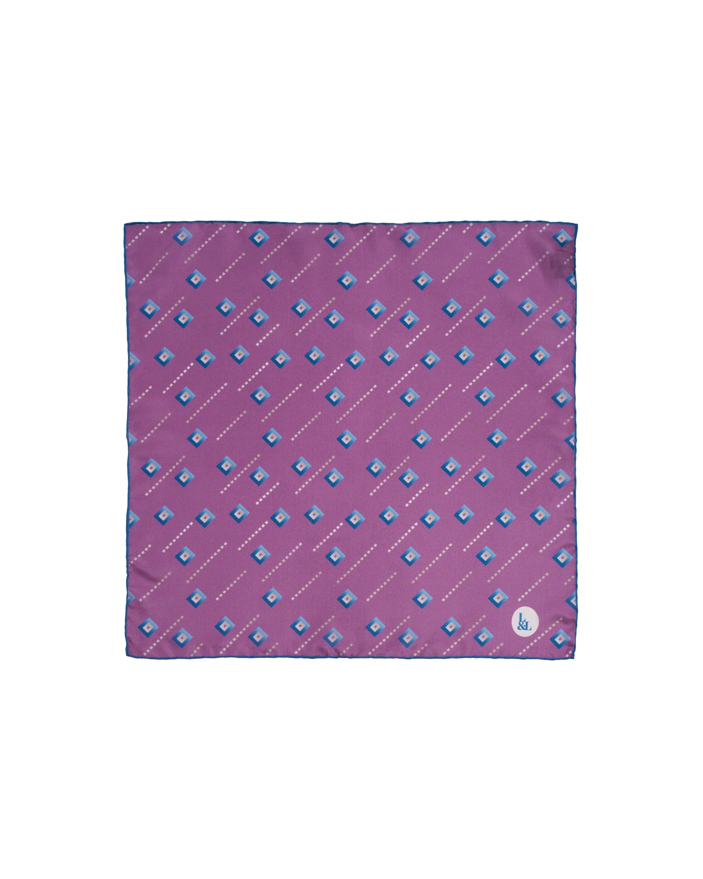 Pocket square - Silk - Purple with blue square motif