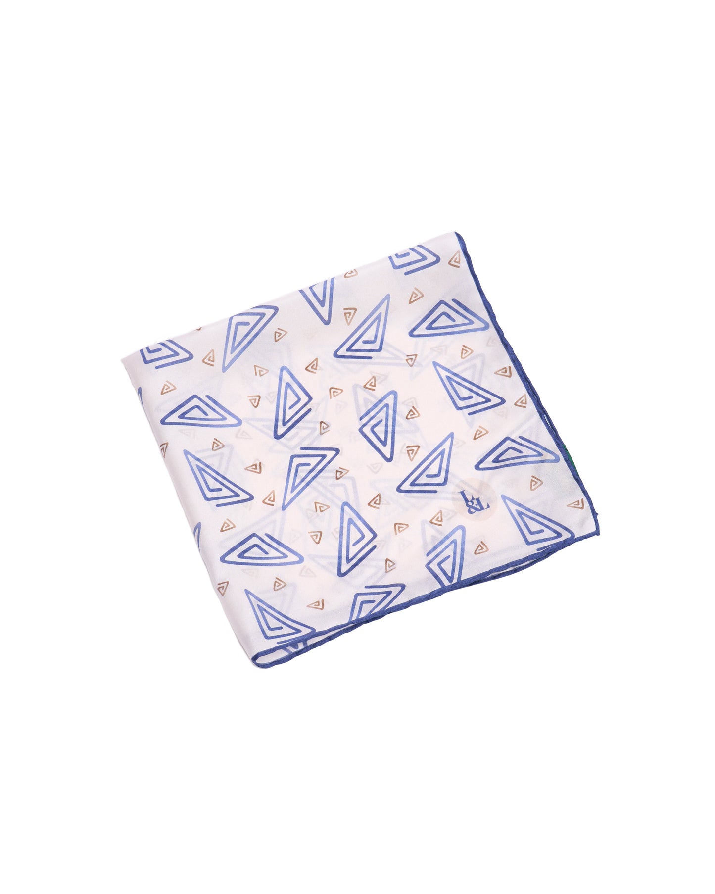 Pocket square - Silk - Beige with blue rectangle motif