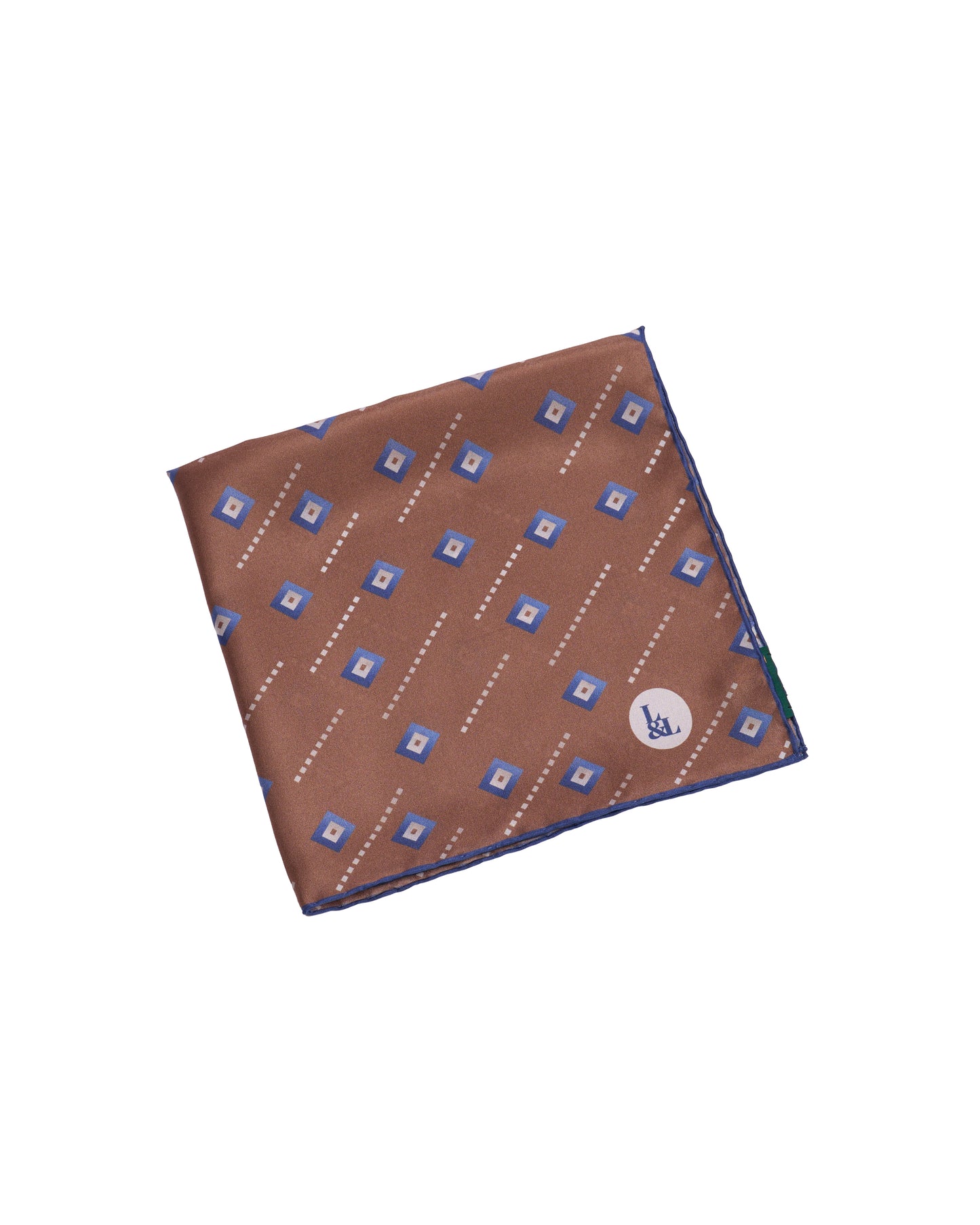 Pocket square - Silk - Brown with blue square motif