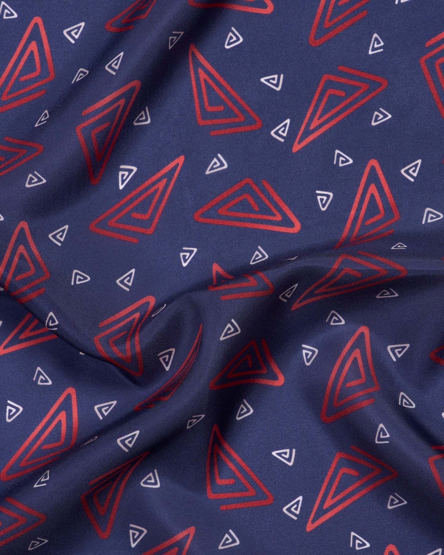 Pocket square - Silk - Navy with red rectangle motif