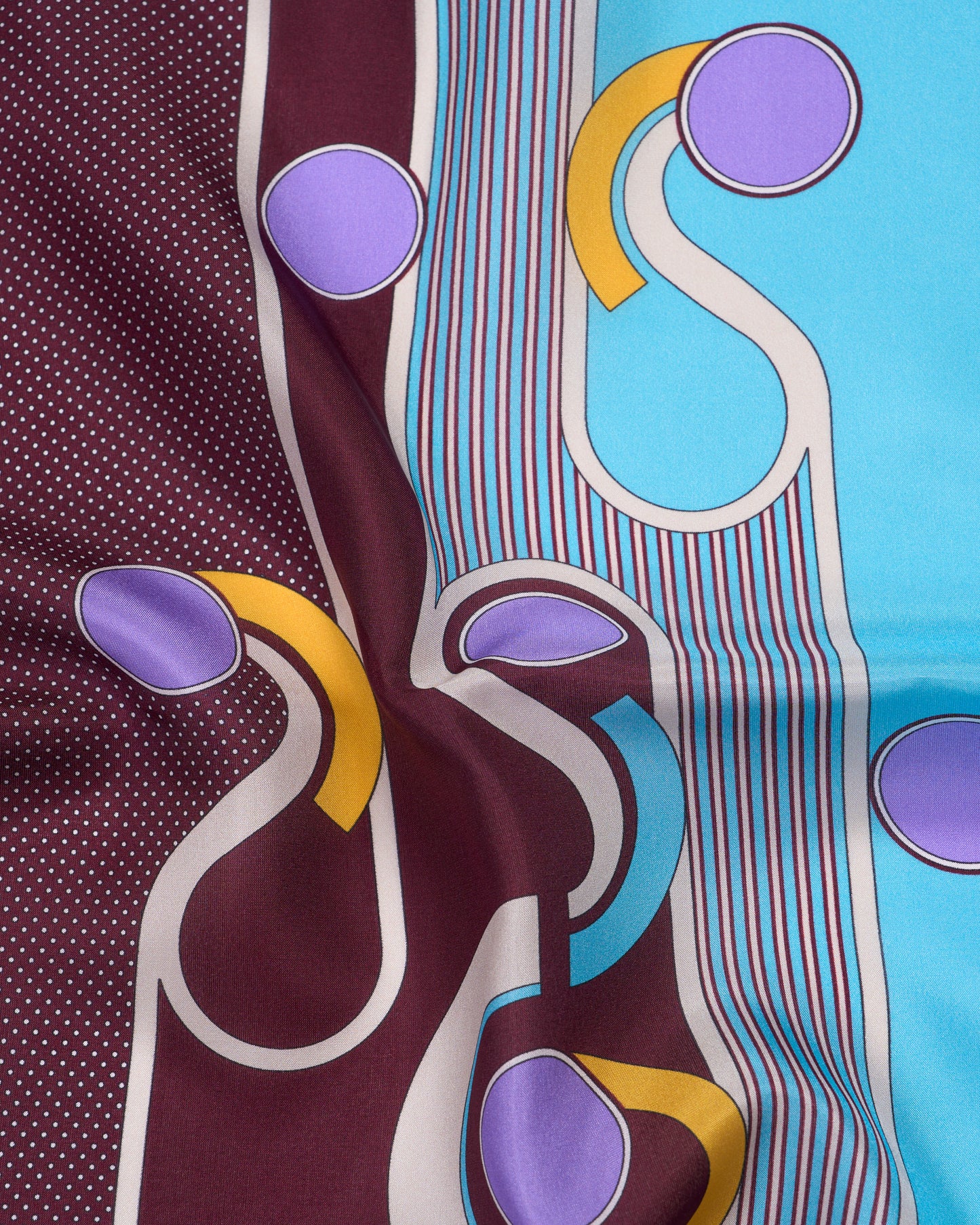 Pocket square - Silk - Burgundy and light blue with art deco