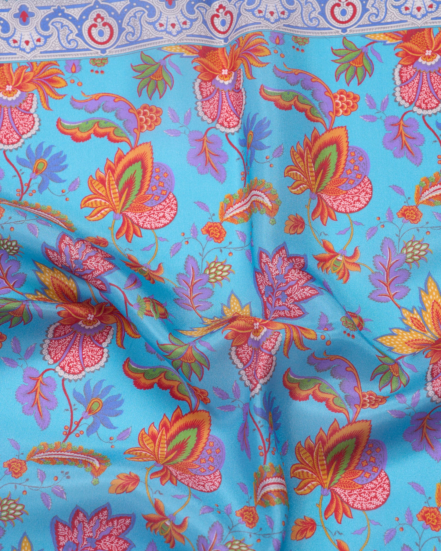 Pocket square - Silk - Light blue with colourful garden