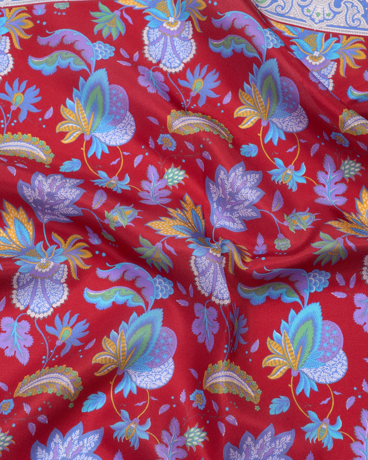 Pocket square - Silk - Red with colourful garden