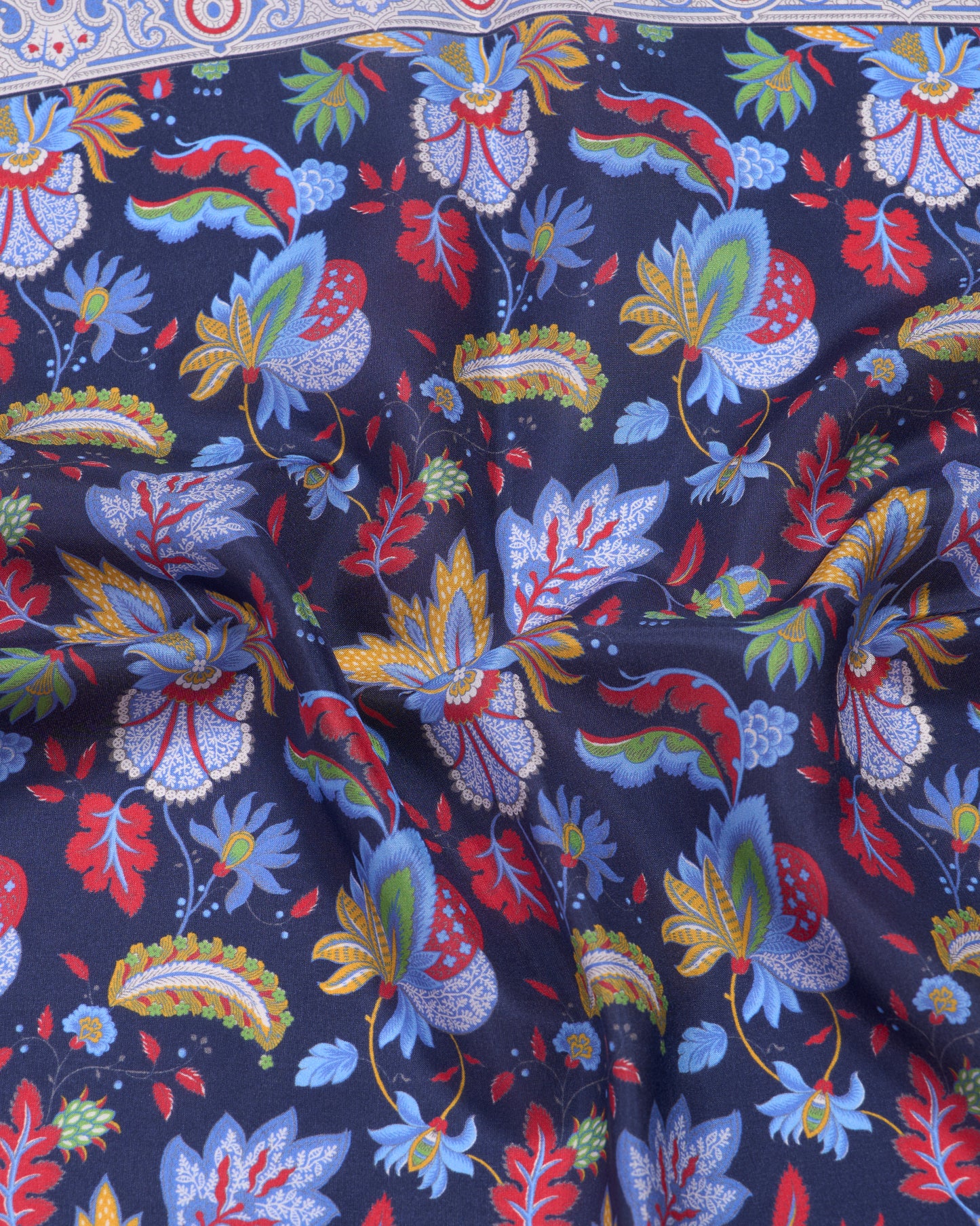 Pocket square - Silk - Navy blue with colourful garden