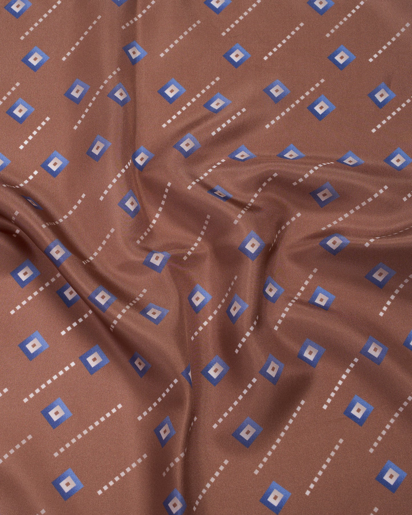 Pocket square - Silk - Brown with blue square motif