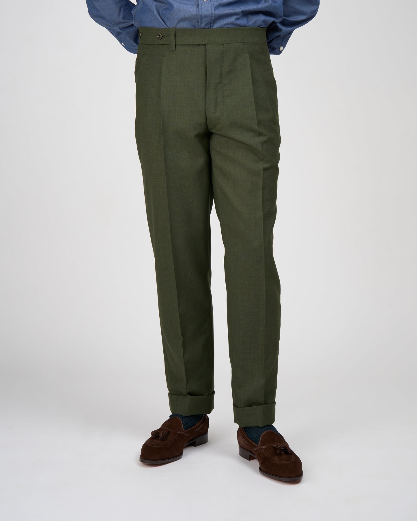 High twist wool trousers - Single pleat - Dark green