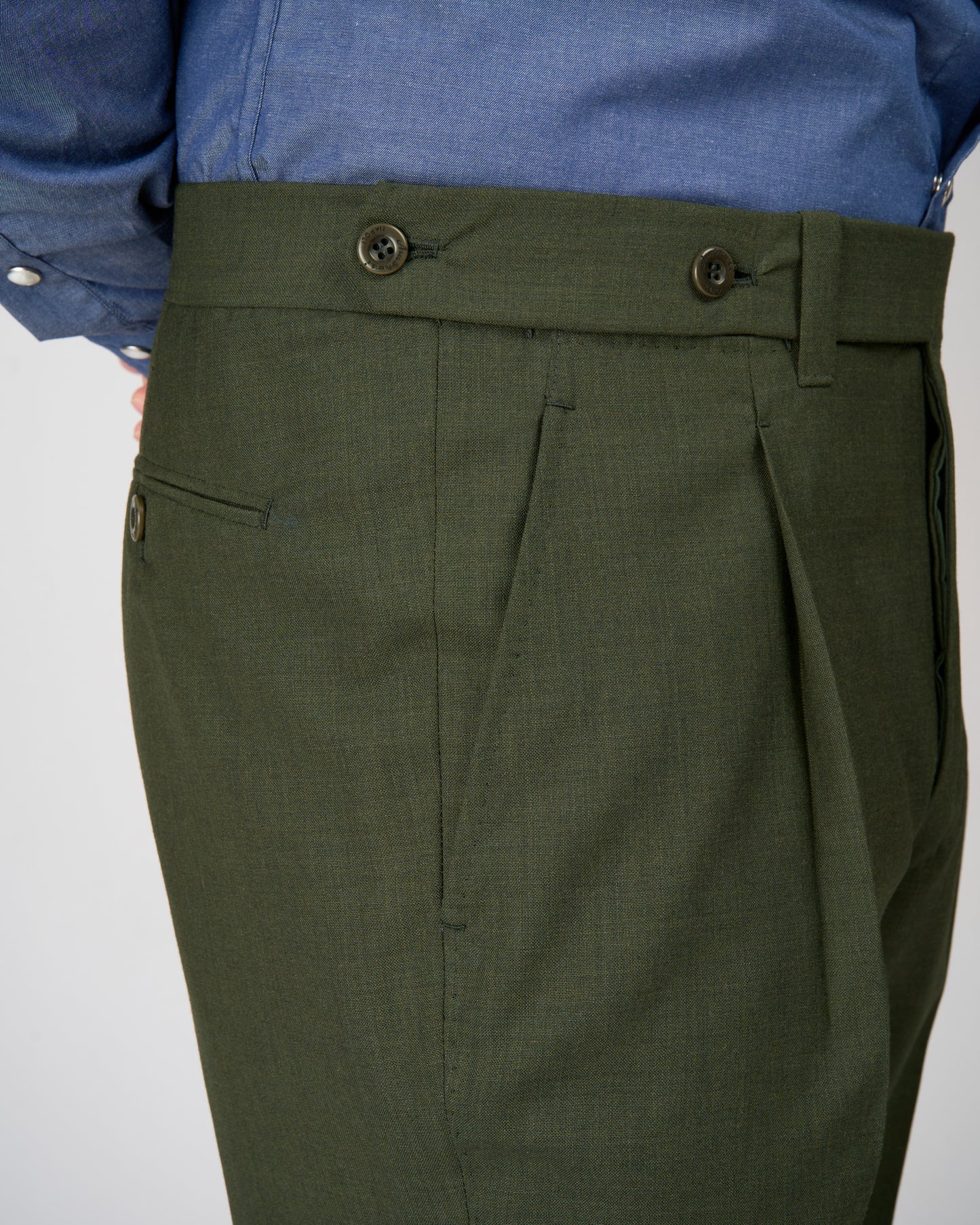 High twist wool trousers - Single pleat - Dark green