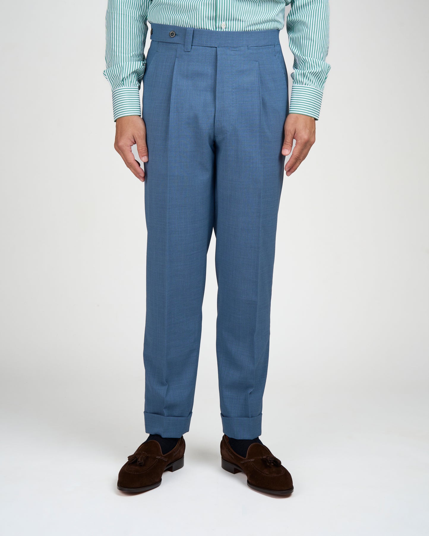 High twist wool trousers - Single pleat trousers - Light blue