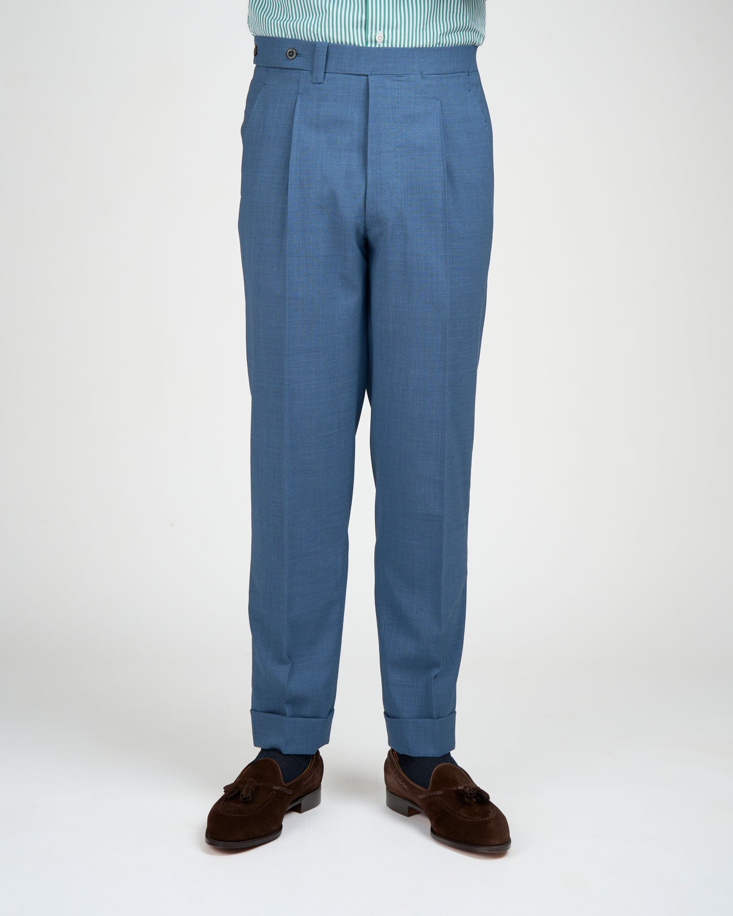 High twist wool trousers - Single pleat trousers - Light blue