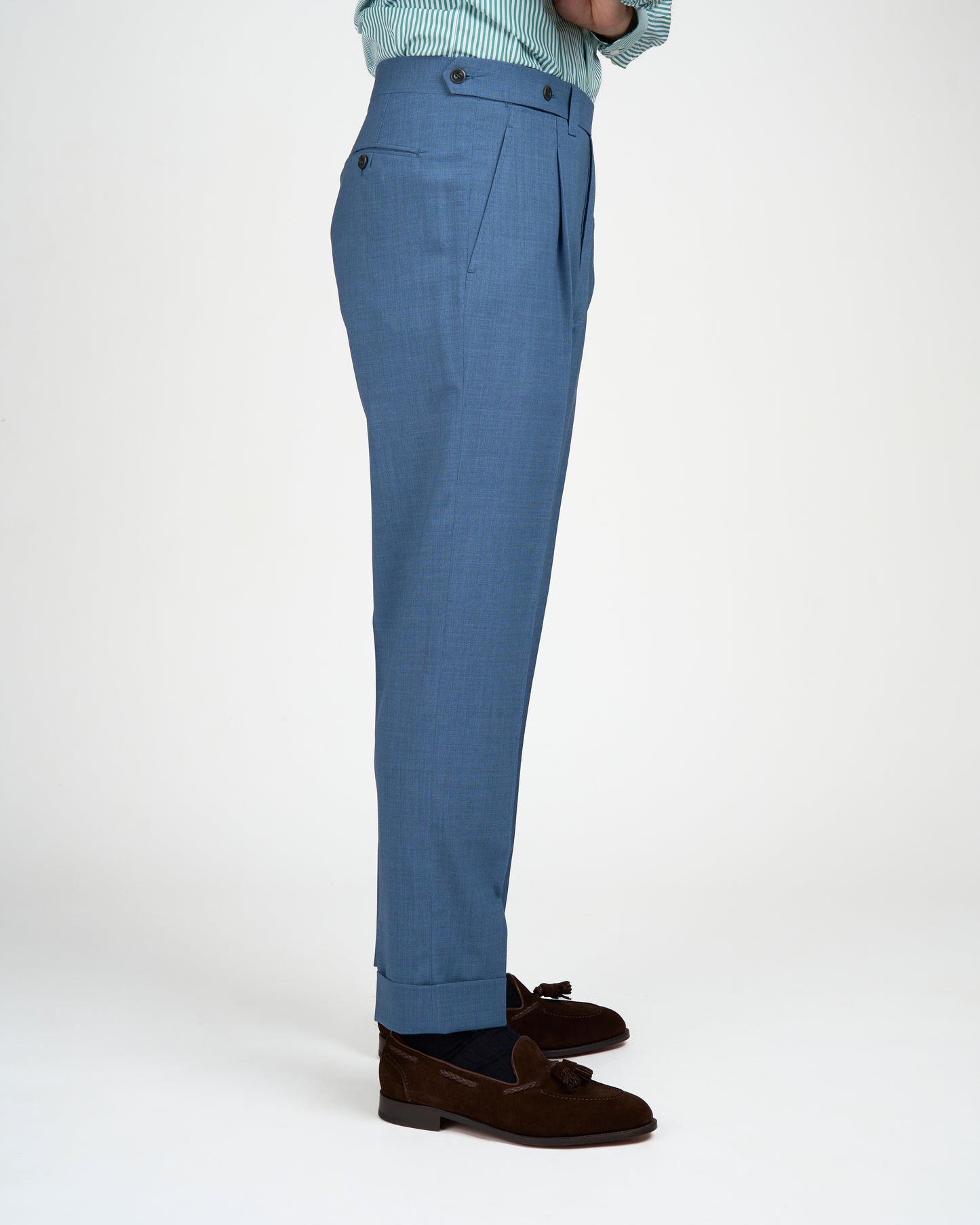High twist wool trousers - Single pleat trousers - Light blue