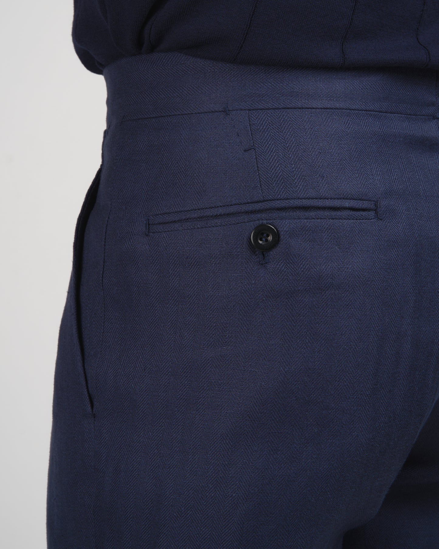 Herringbone linen trousers - Single pleat trousers - Navy Blue