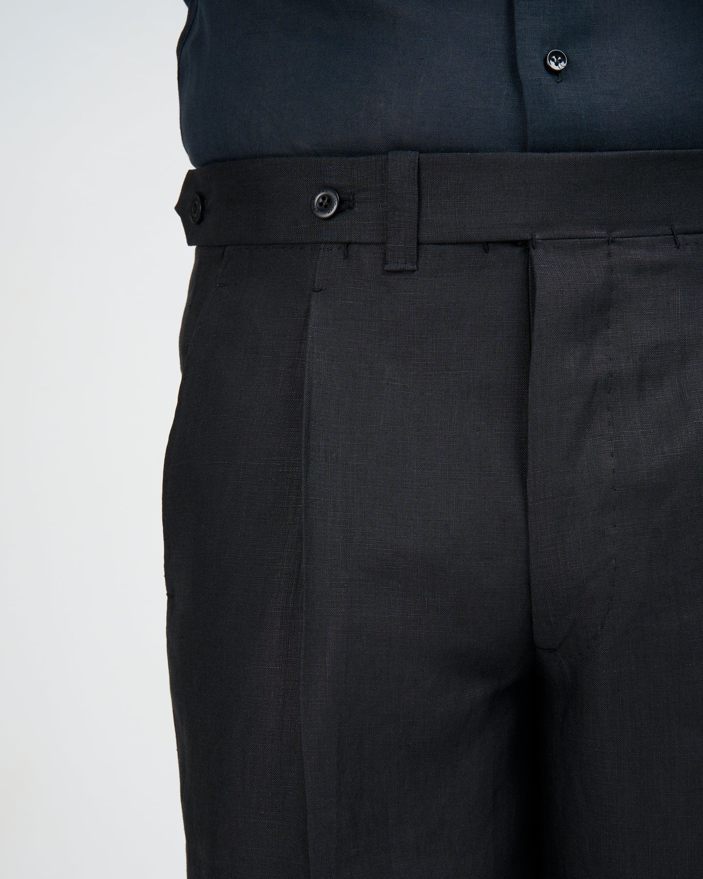Plain linen trousers - Single pleat trousers - Black