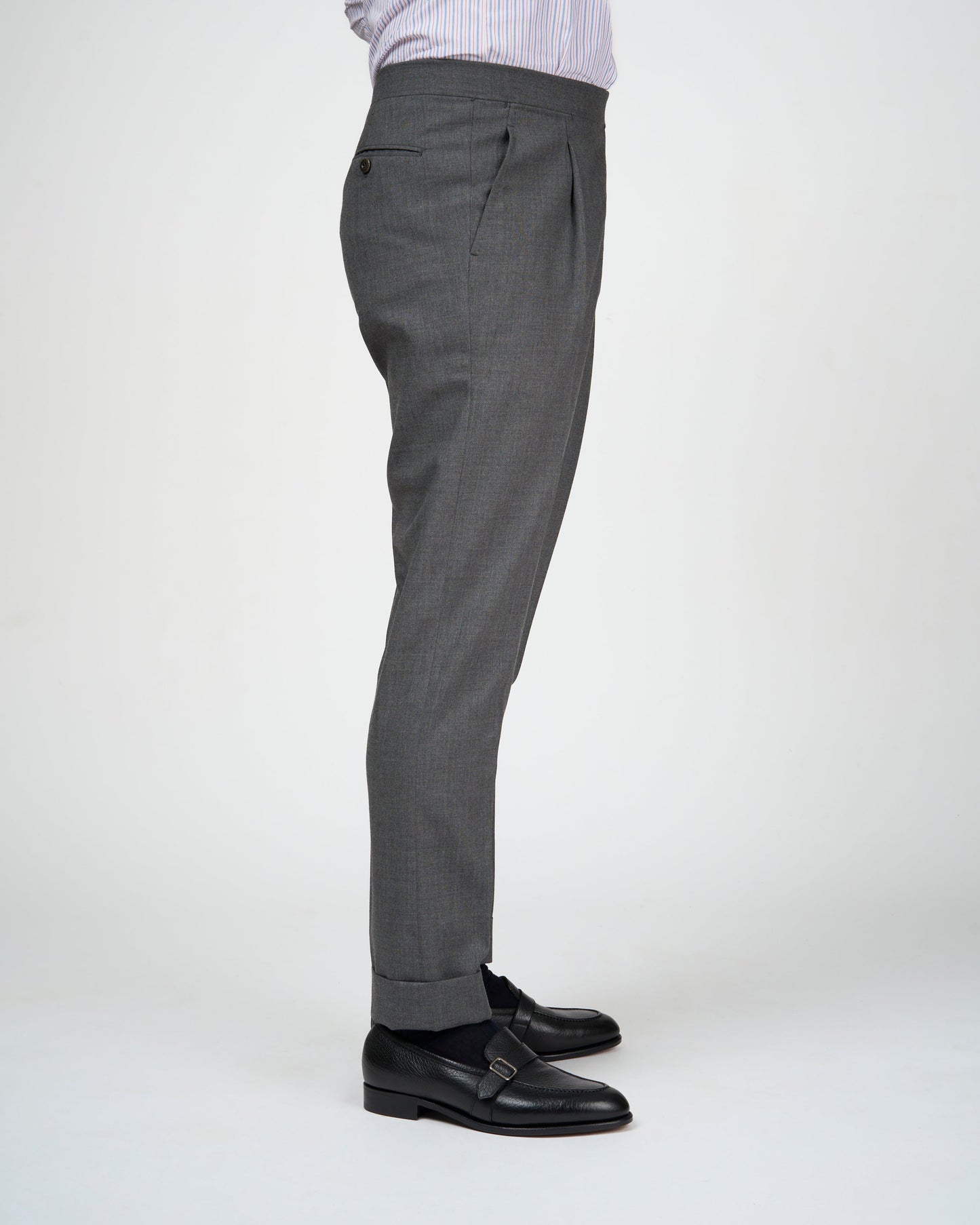 High twist wool trousers - Single pleat - Medium grey
