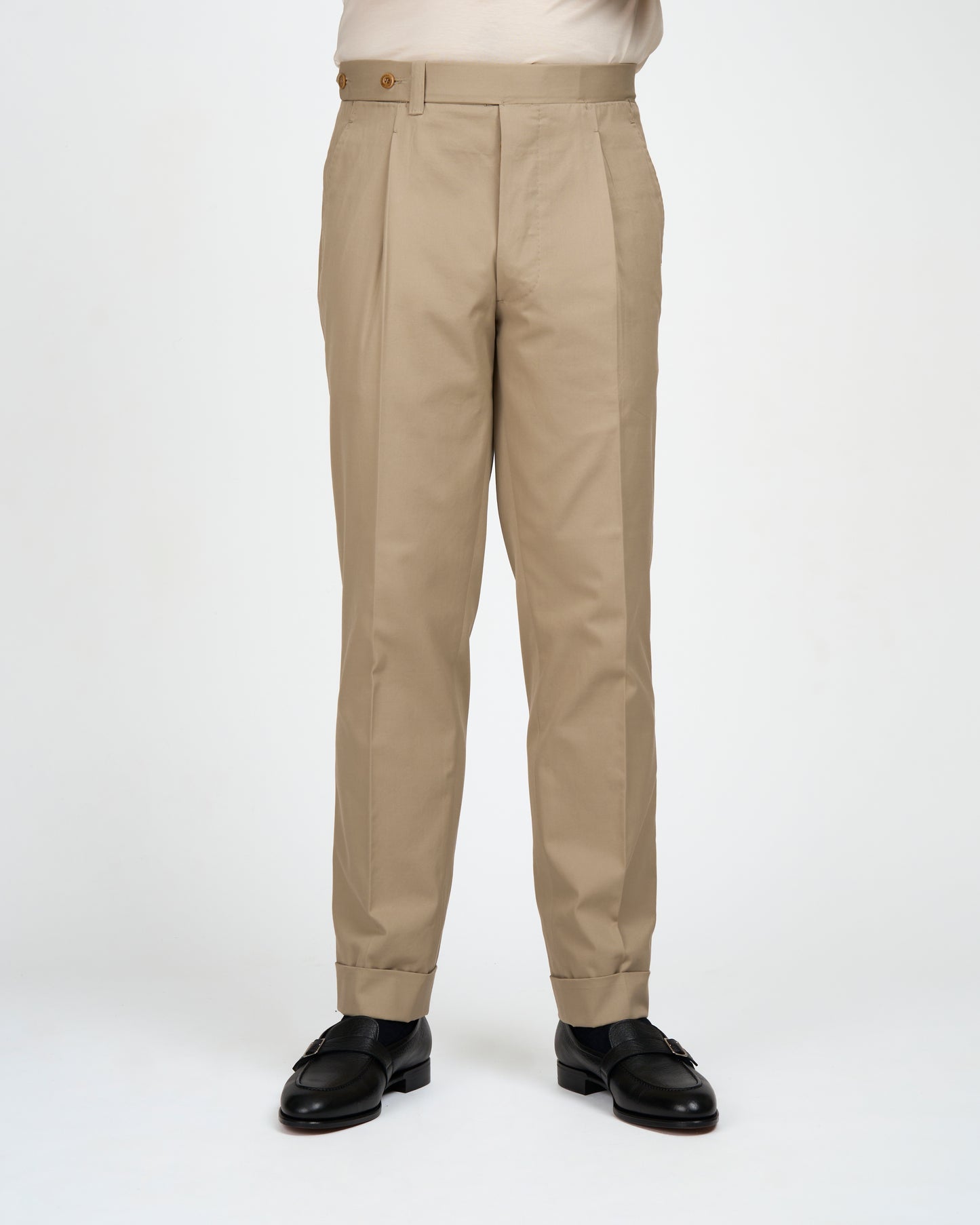 Light weight cotton trousers - Single pleat trousers - Beige