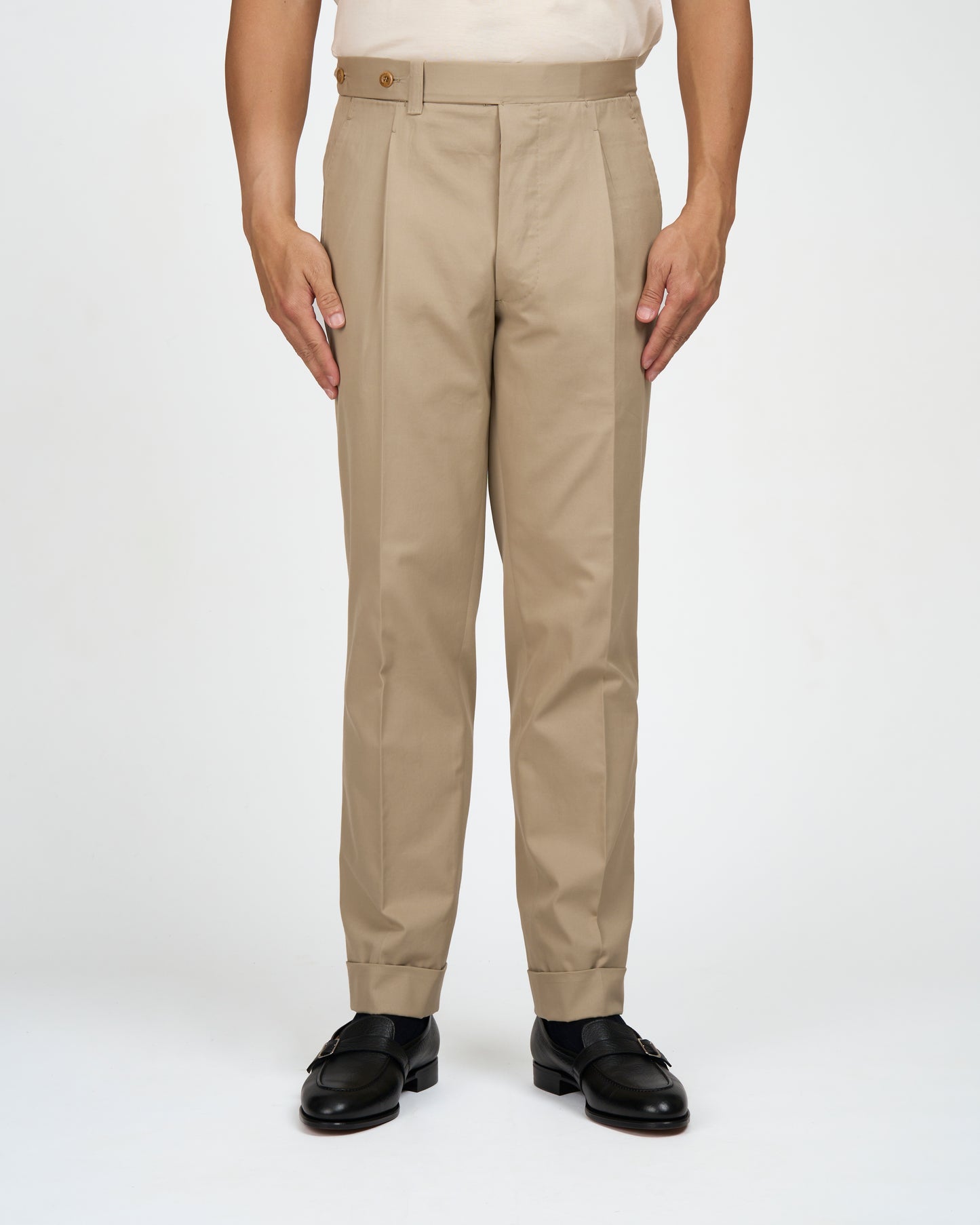 Light weight cotton trousers - Single pleat trousers - Beige