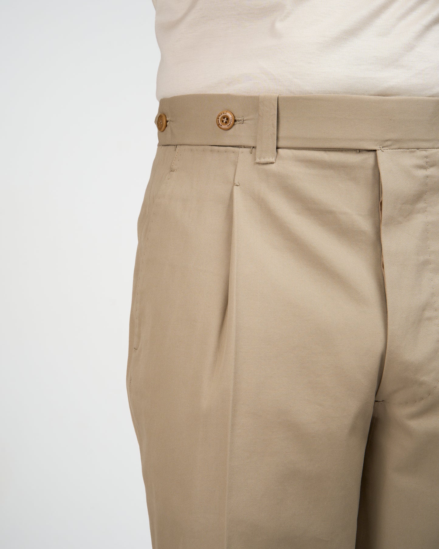 Light weight cotton trousers - Single pleat trousers - Beige