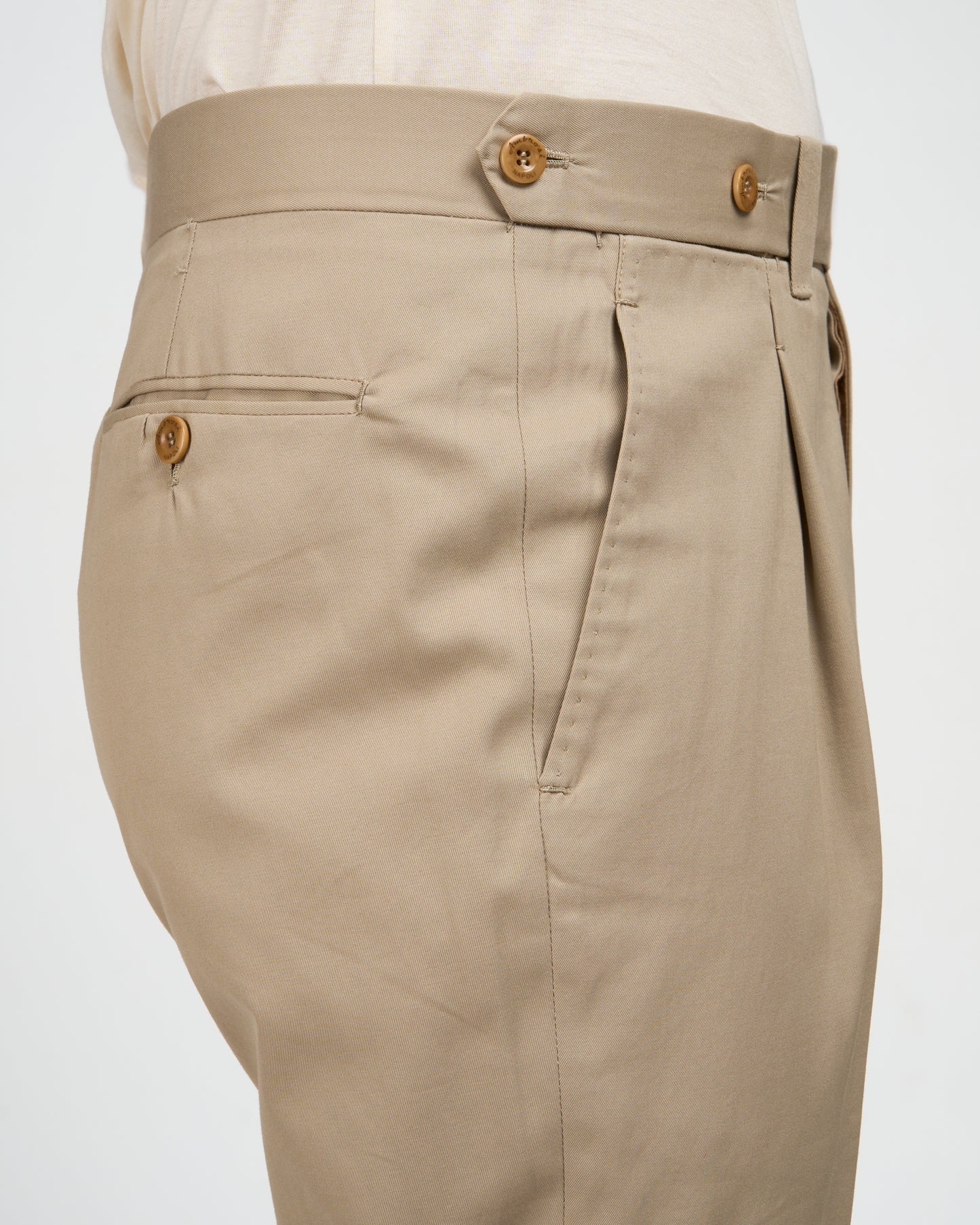 Light weight cotton trousers - Single pleat trousers - Beige