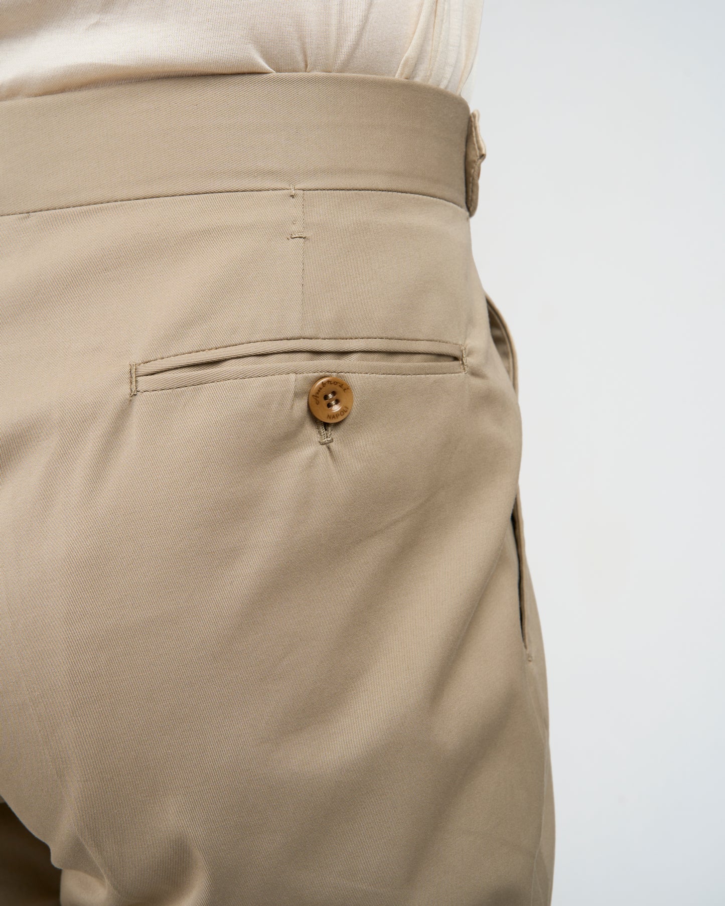 Light weight cotton trousers - Single pleat trousers - Beige